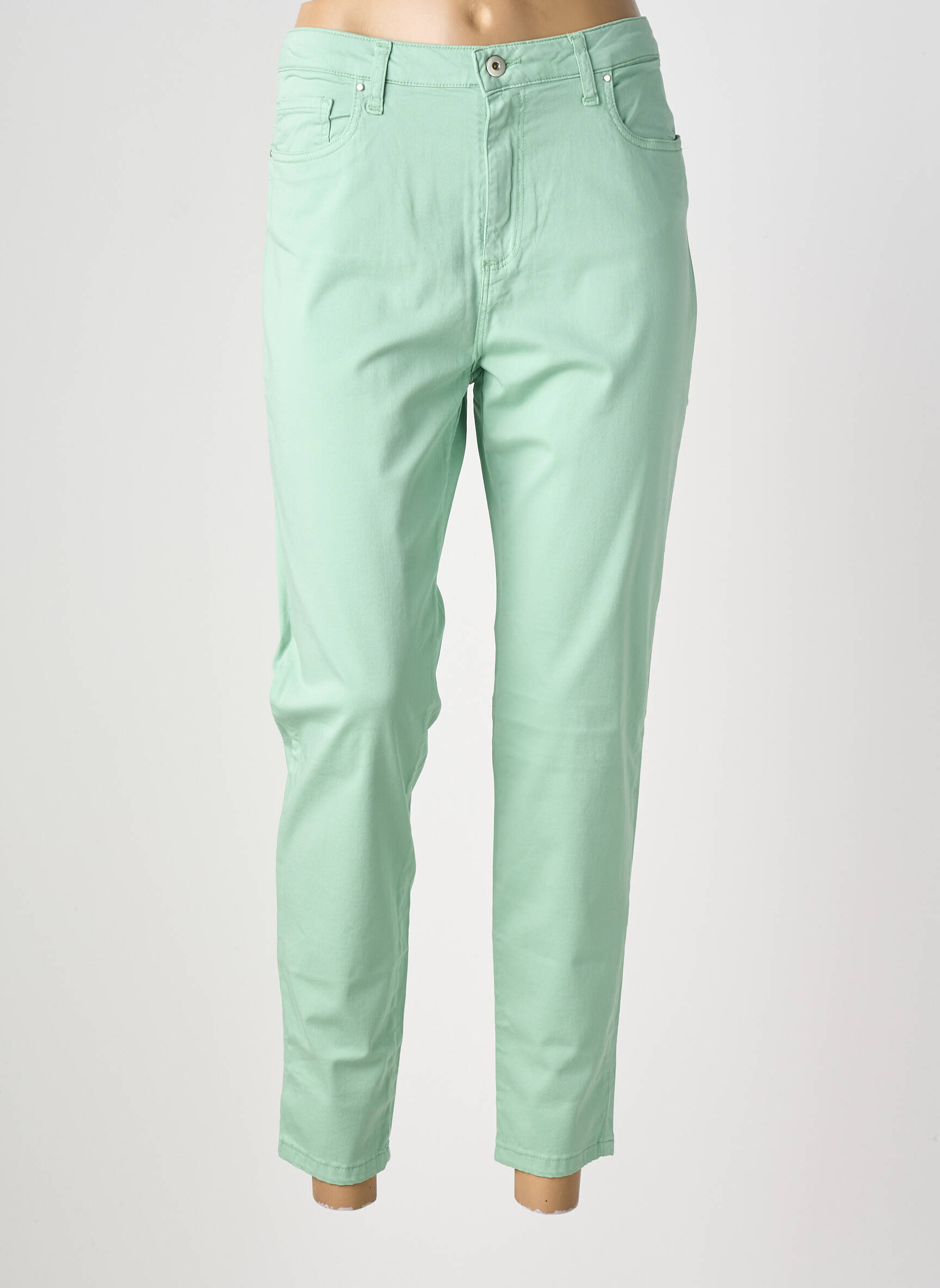 Pantalon slim țesătură poplin mărime normală verde LCDN femeie