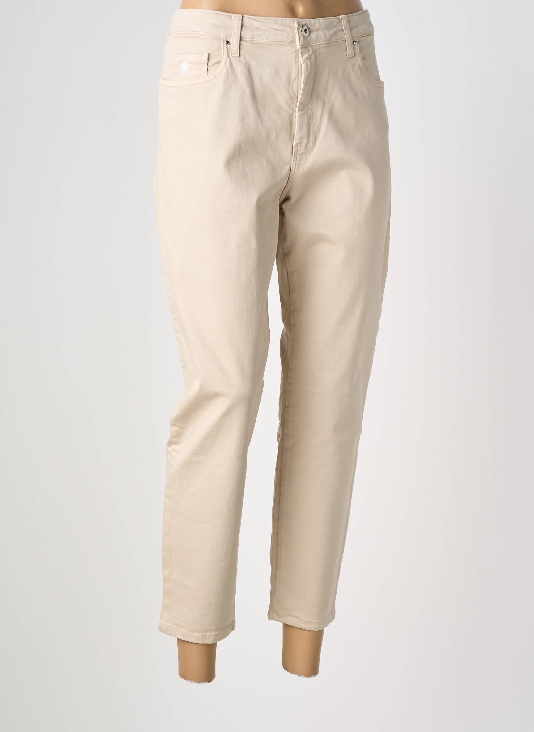 Pantalon slim țesătură poplin mărime normală bej LCDN femeie