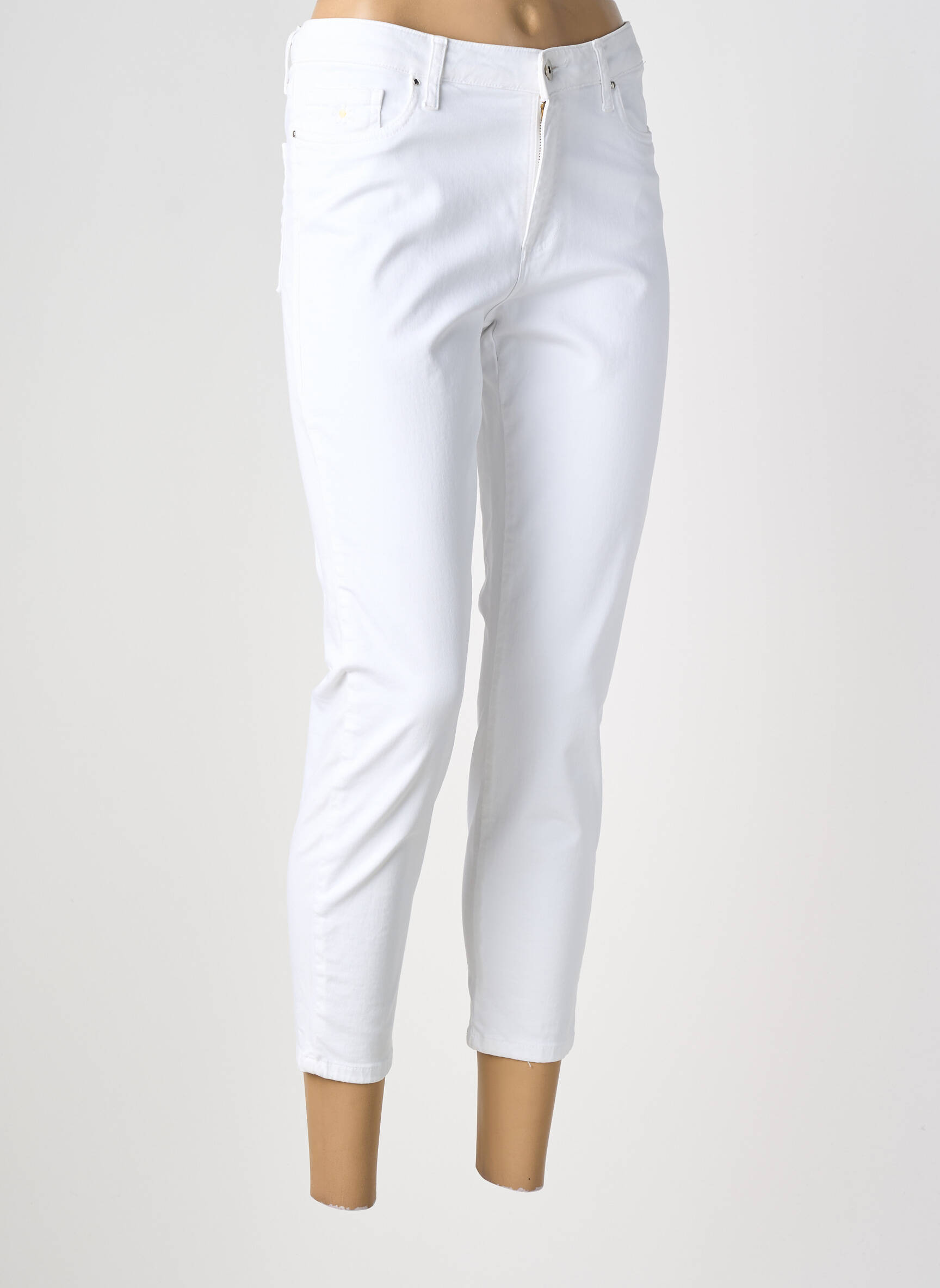 Pantalon slim țesătură poplin mărime normală alb LCDN femeie