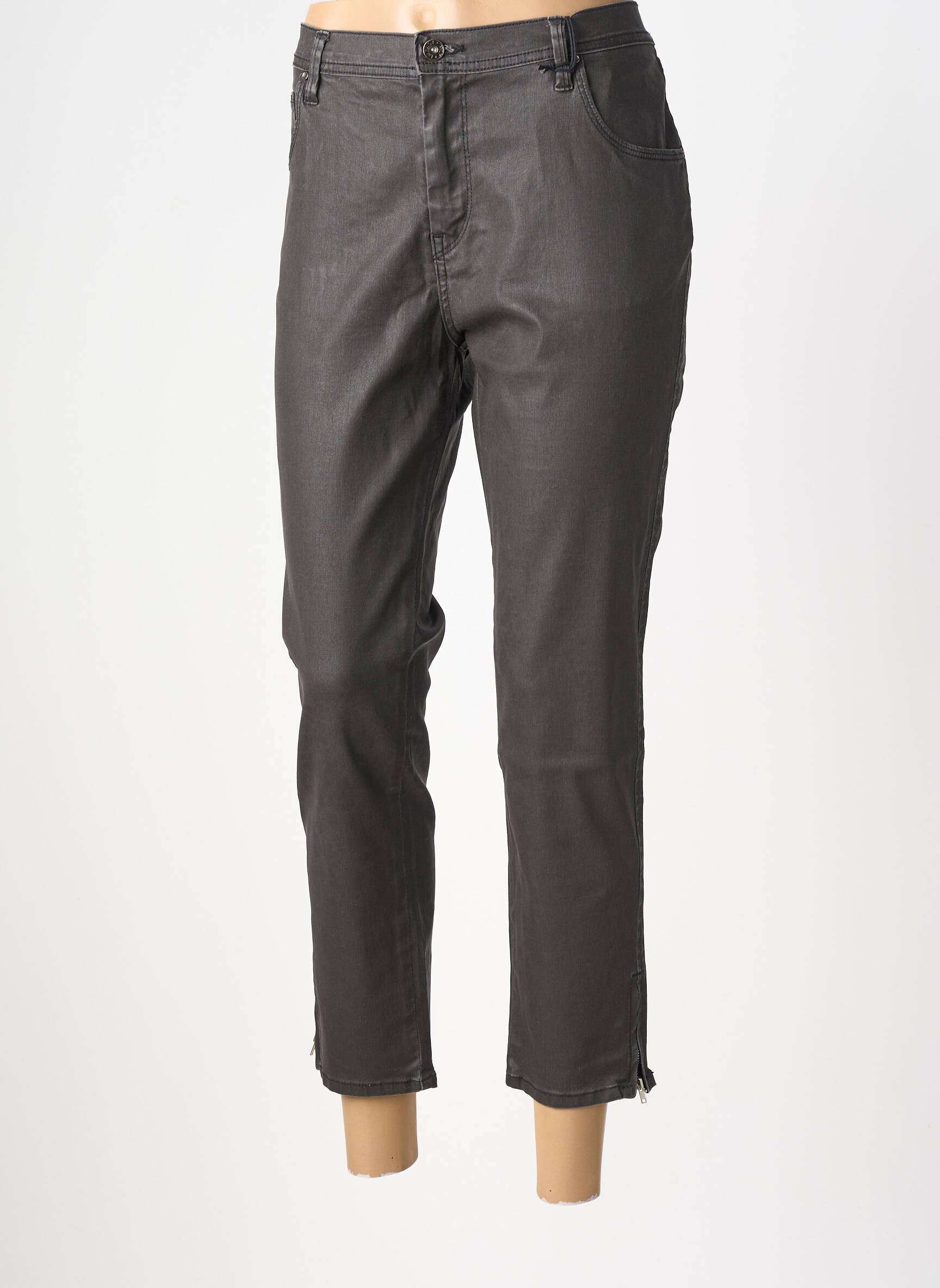 Pantalon slim țesătură poplin mărime normală gri IMPACT femeie