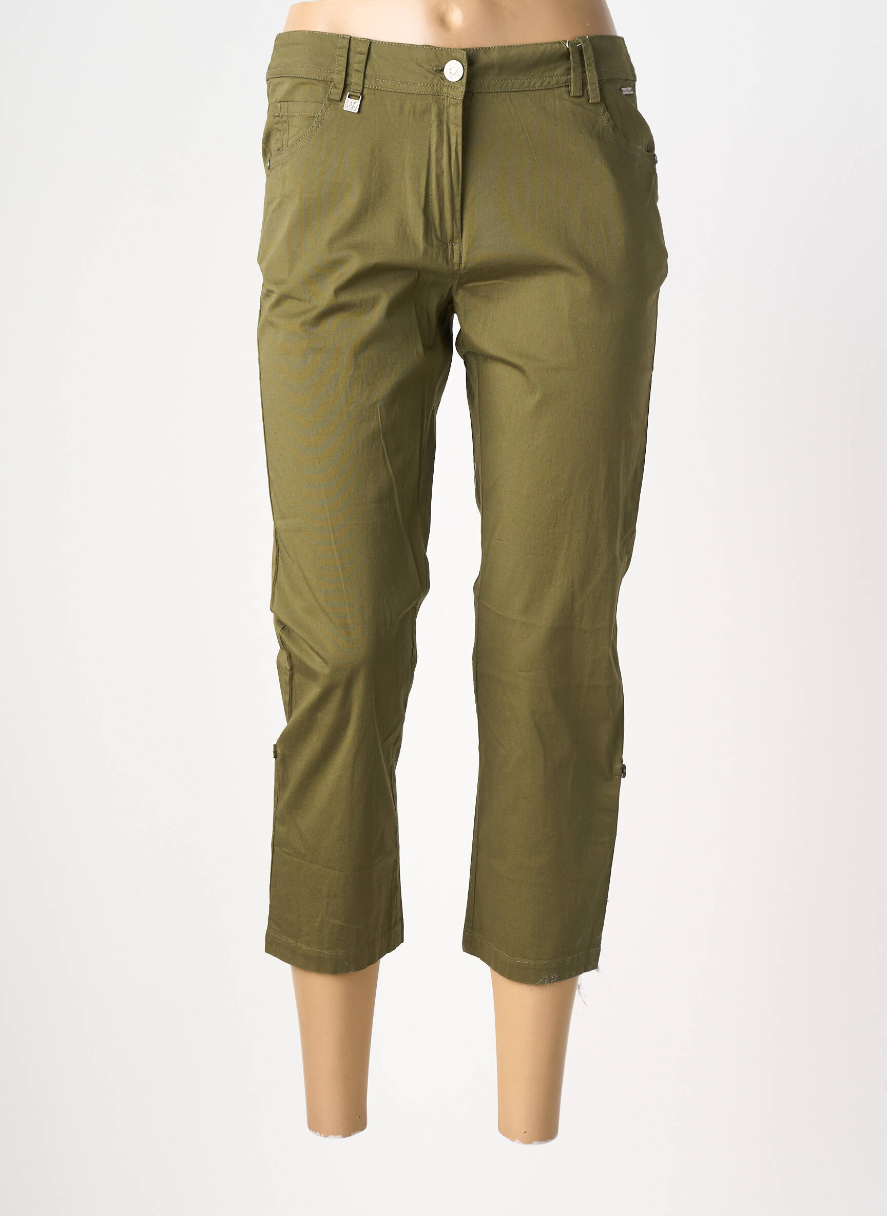 Pantalon trei sferturi țesătură poplin mărime normală verde AGATHE & LOUISE femeie