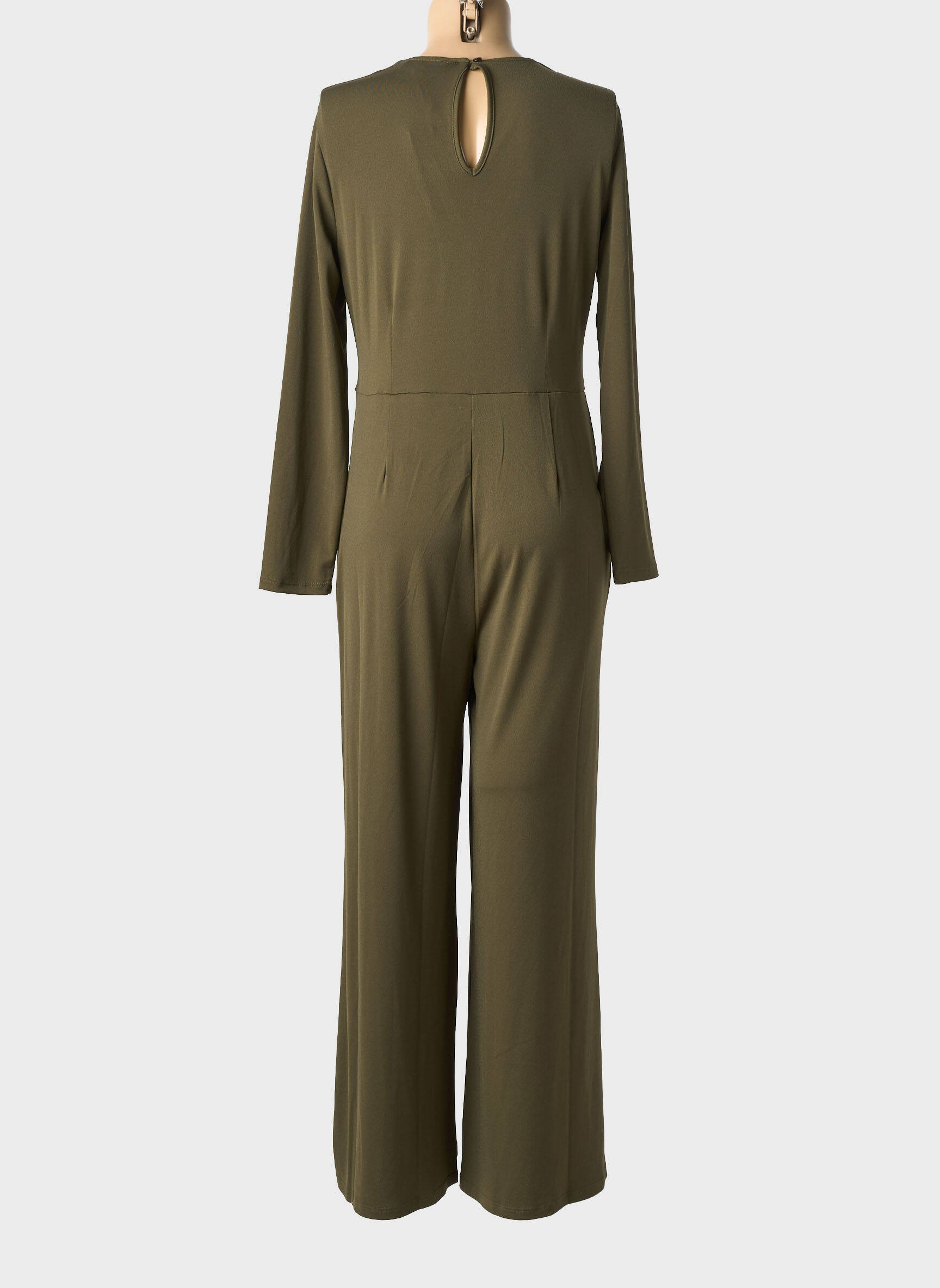 Salopetă-pantalon țesătură poplin mâneci lungi verde SURKANA femeie