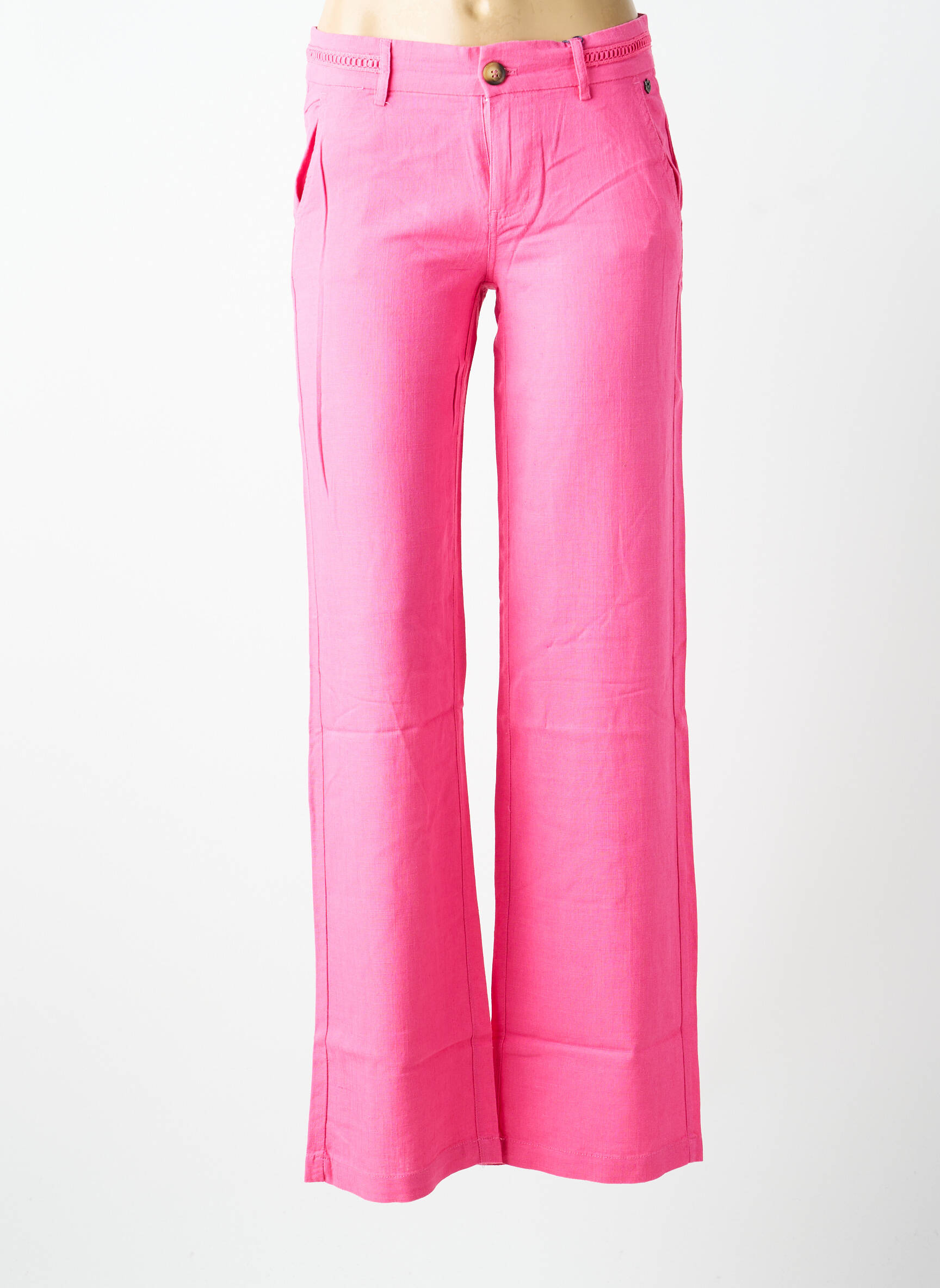 Pantalon drept țesătură crep talie joasă roz FREEMAN T.PORTER femeie