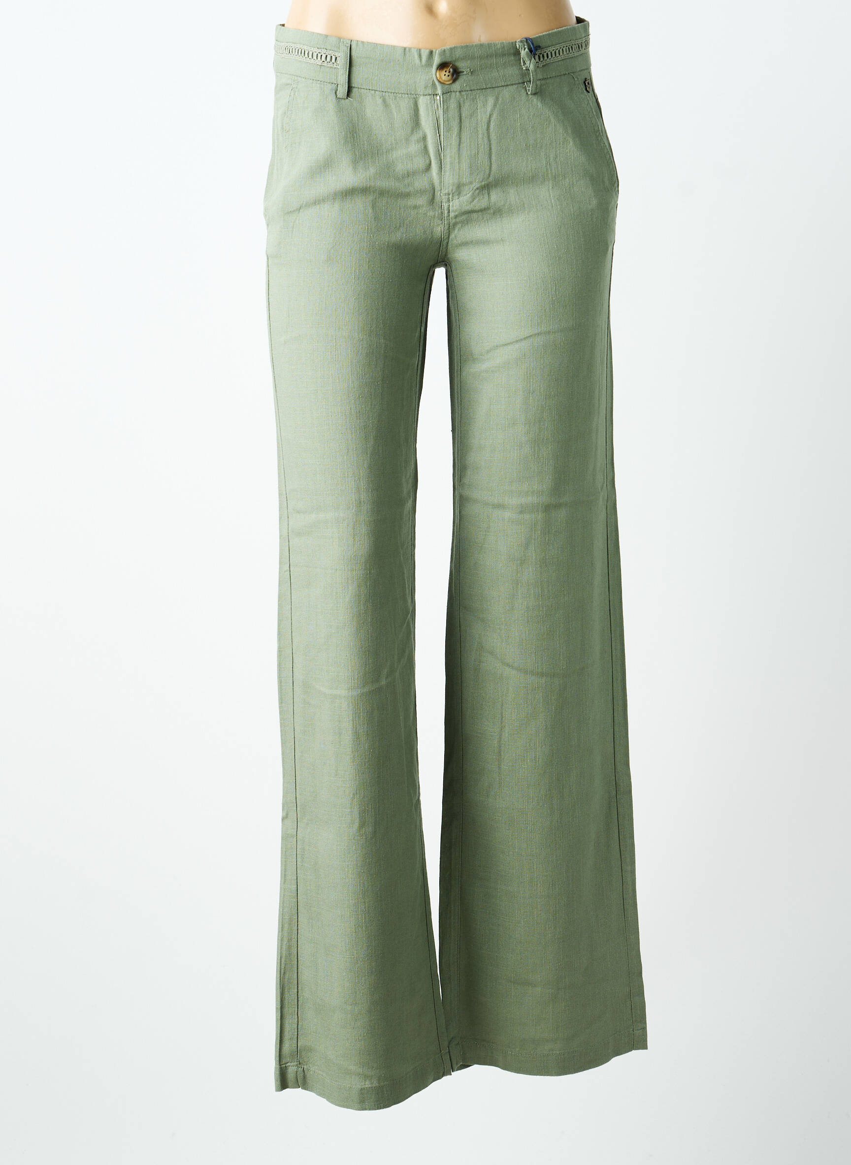Pantalon drept țesătură crep talie joasă verde FREEMAN T.PORTER femeie