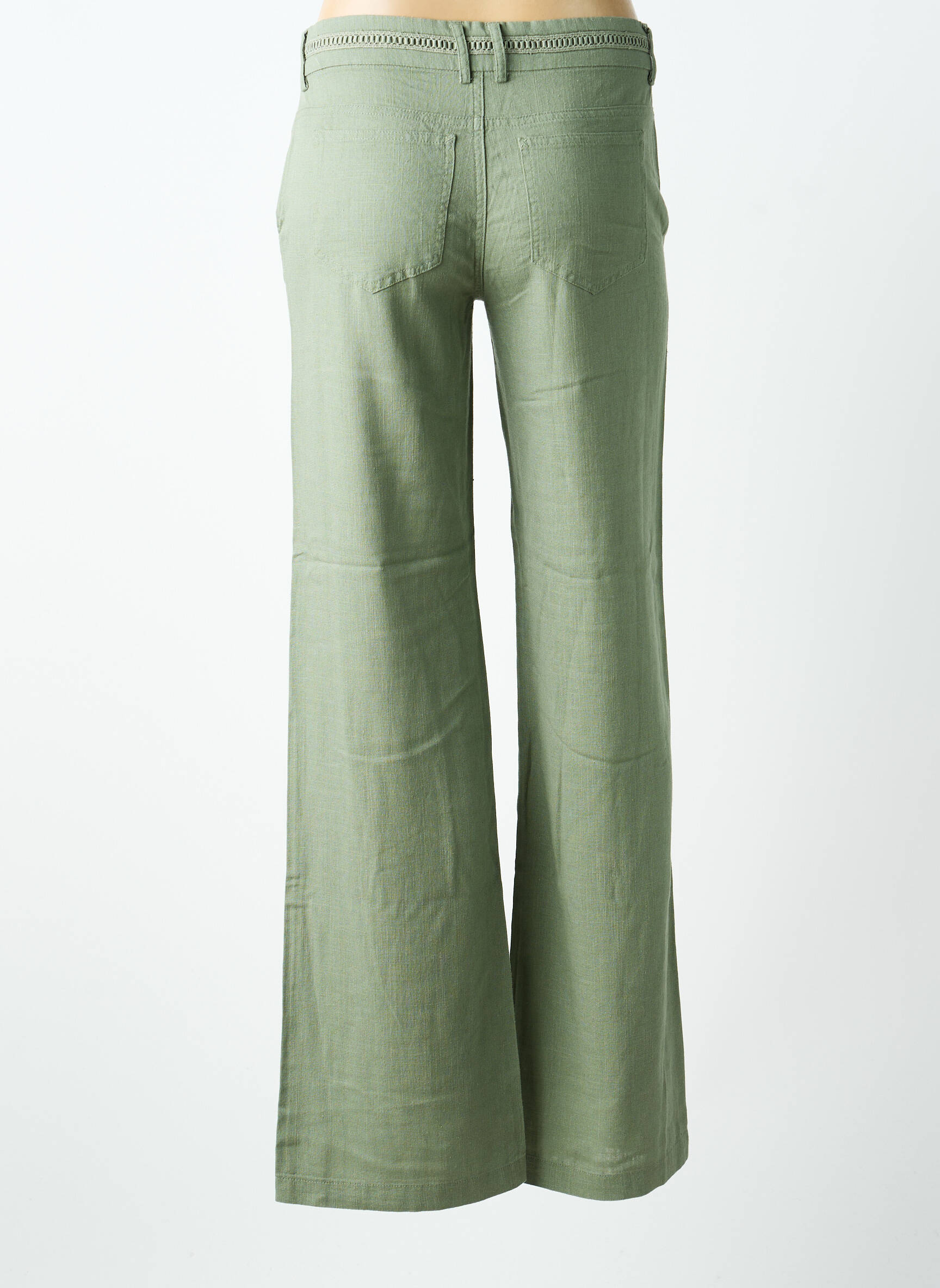 Pantalon drept țesătură crep talie joasă verde FREEMAN T.PORTER femeie