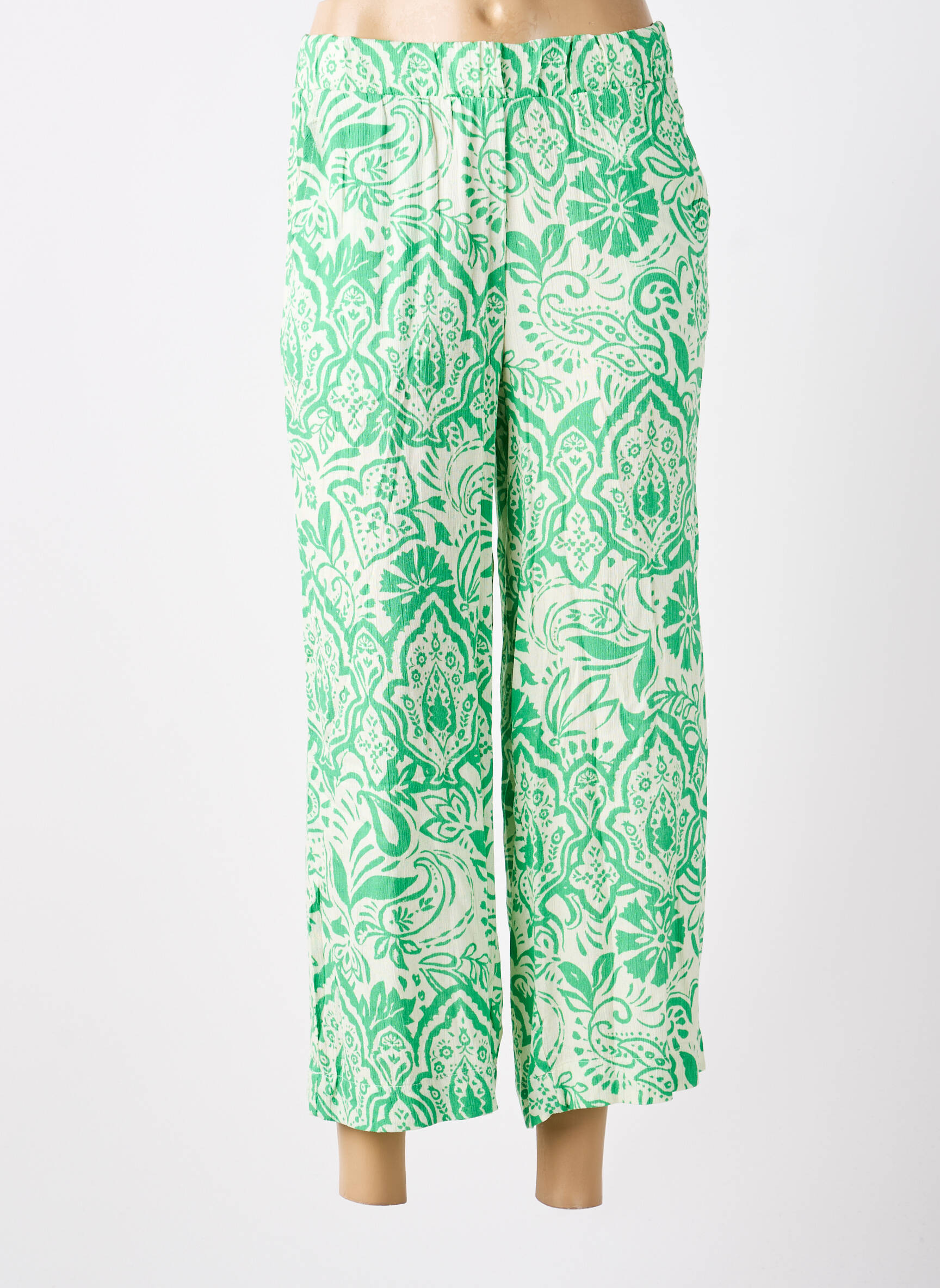 Pantalon 7/8 talie elastică mărime normală verde ICHI femeie