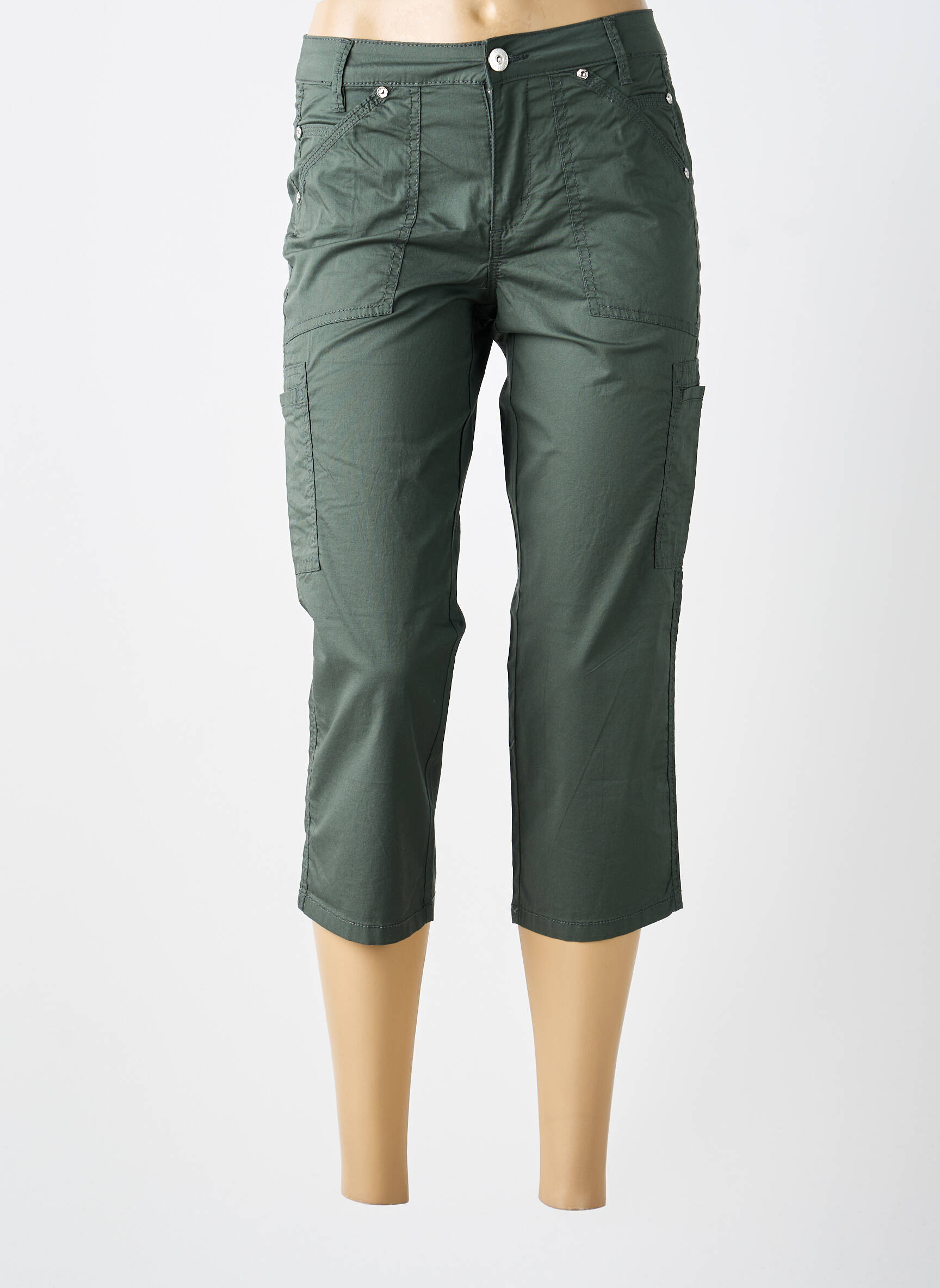 Pantalon trei sferturi țesătură poplin mărime normală verde STREET ONE femeie