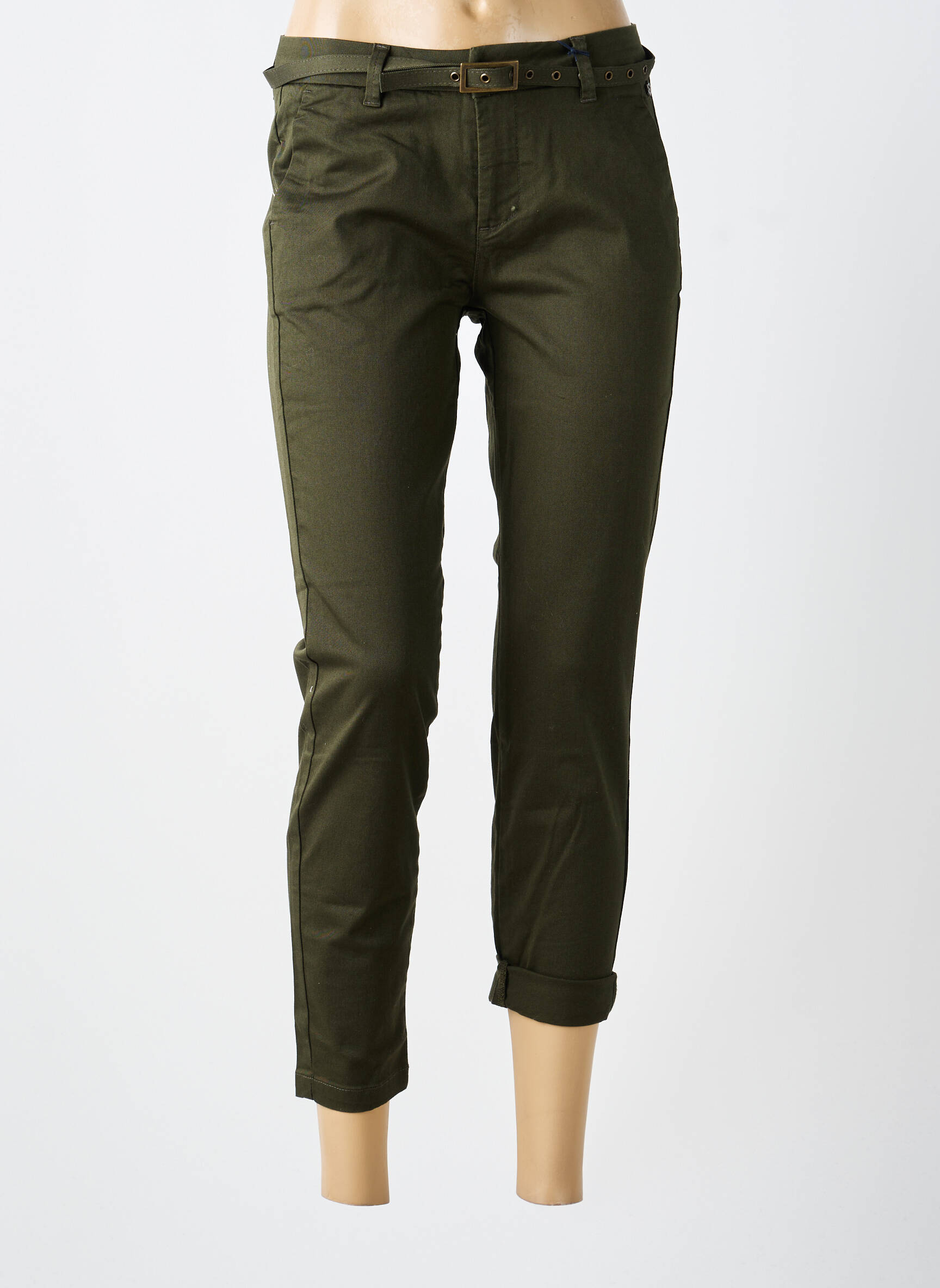 Pantalon 7/8 elasticitate talie joasă verde FREEMAN T.PORTER femeie
