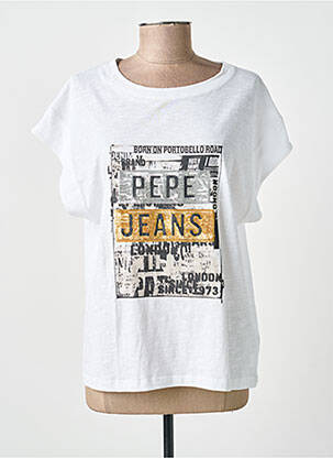 Tricou serigrafie cu strasuri mâneci scurte alb PEPE JEANS femeie