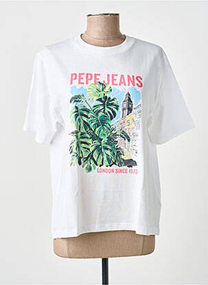 Tricou serigrafie flockată mâneci scurte alb PEPE JEANS femeie