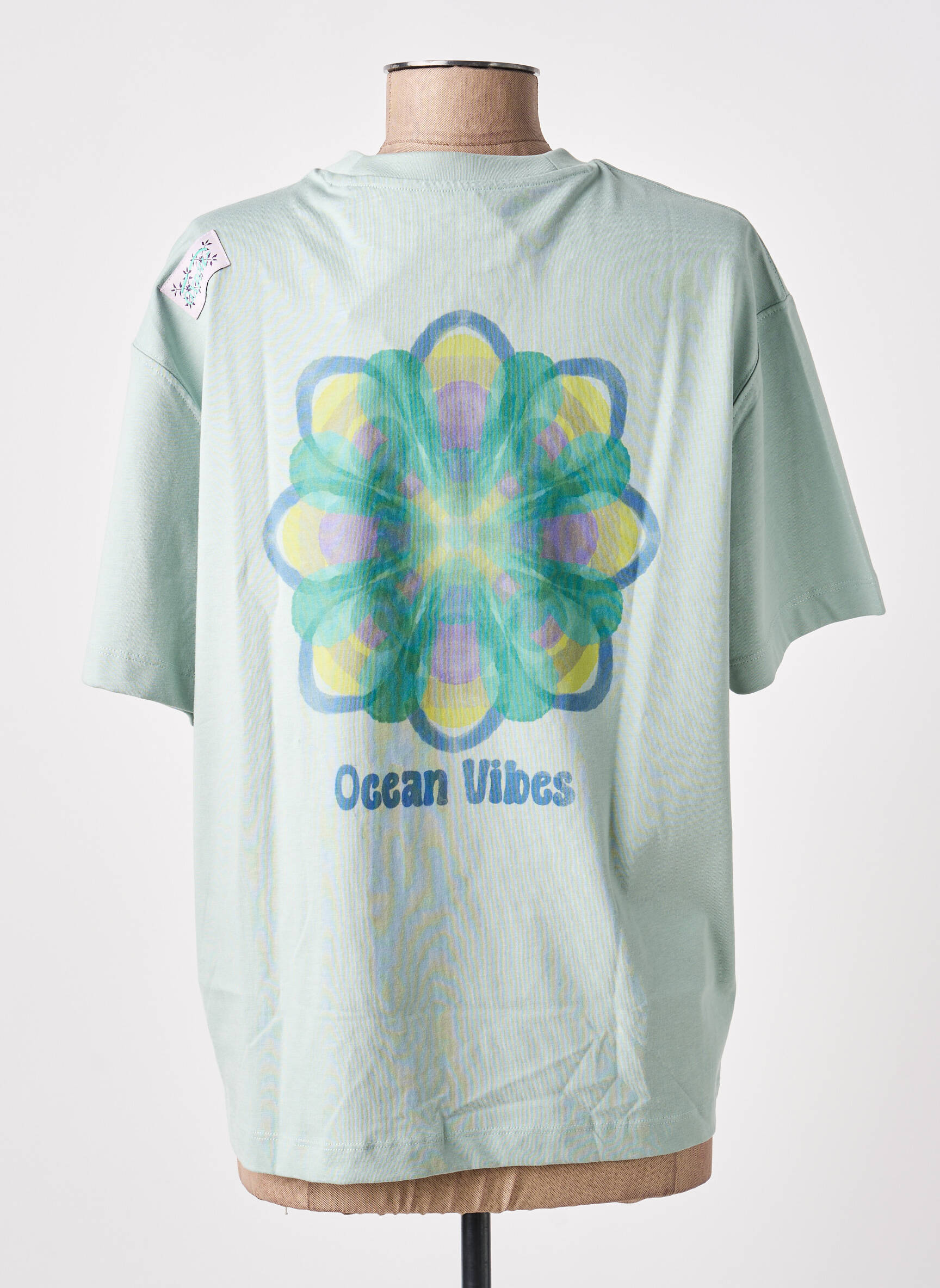 Tricou serigrafie flockată mâneci scurte albastru OXBOW femeie