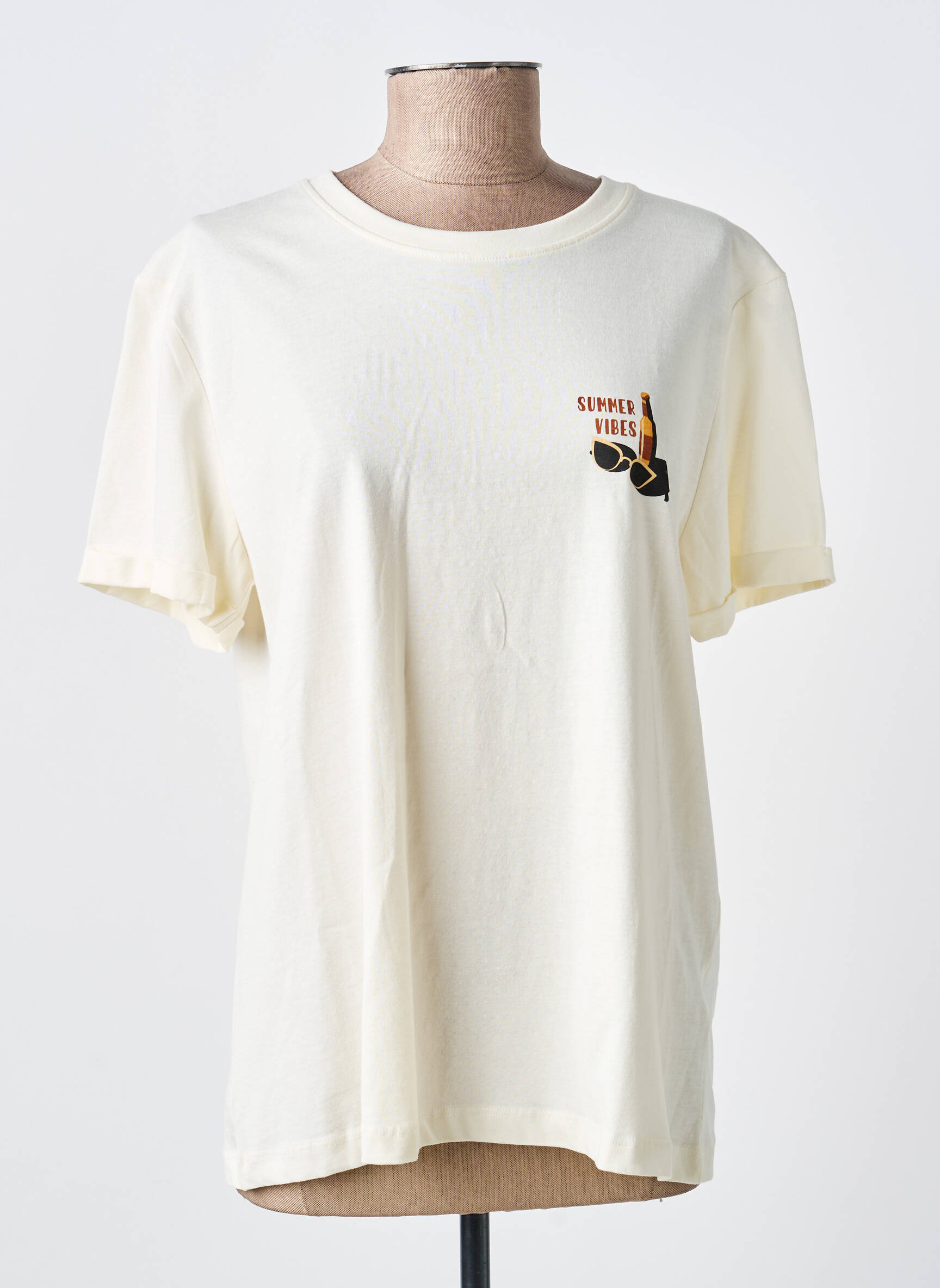 Tricou serigrafie flockată mâneci scurte bej LEE COOPER femeie