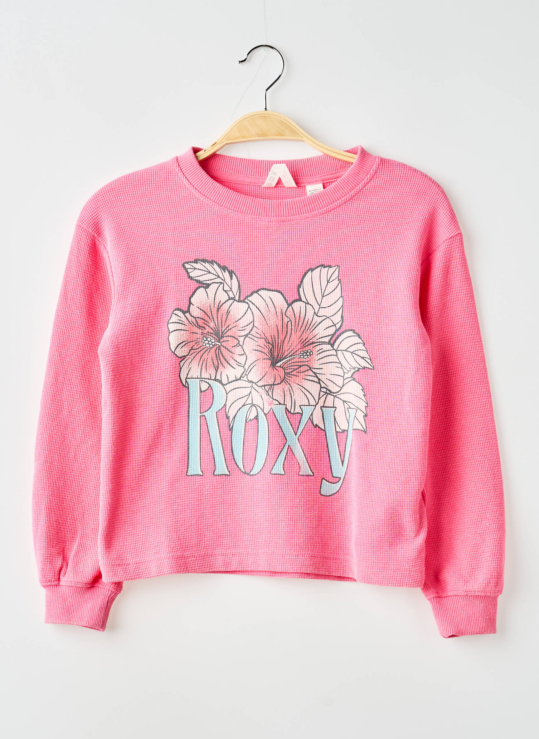 Hanorac serigrafie flockată mâneci lungi roz ROXY fată
