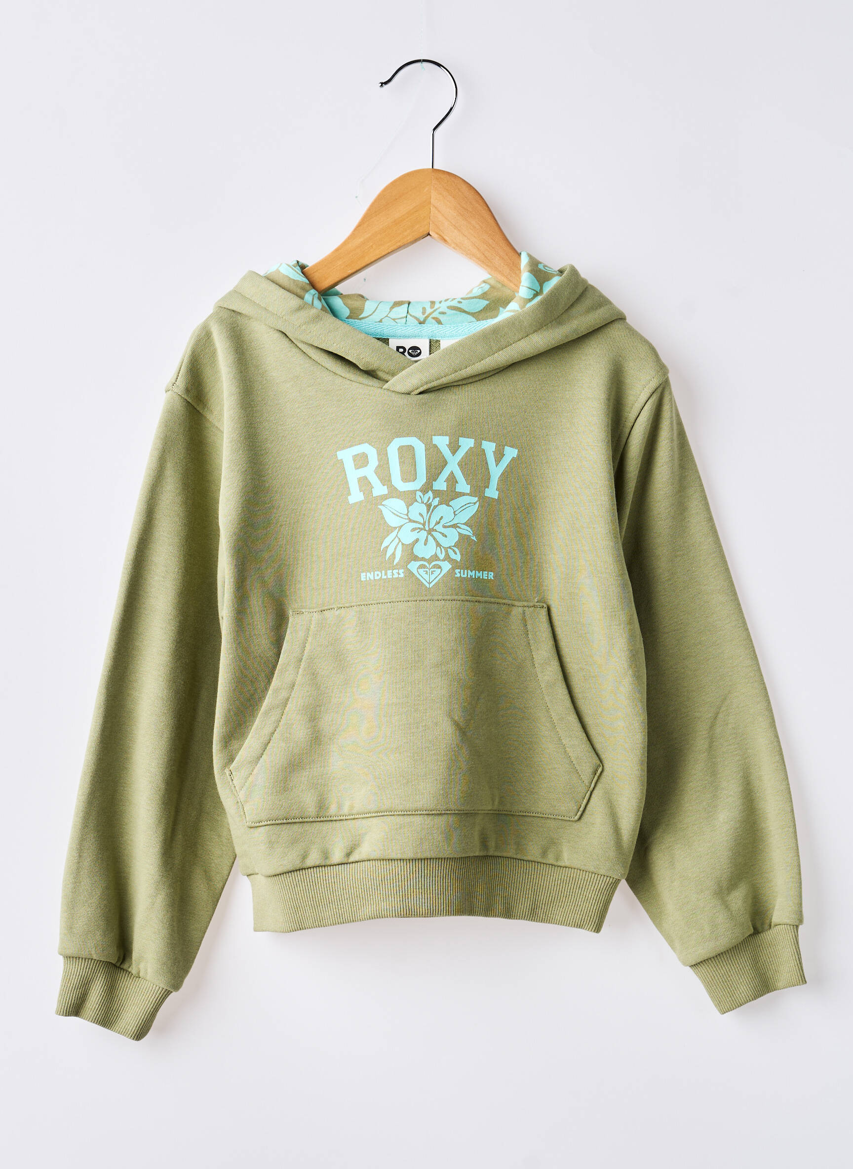 Hanorac cu glugă țesătură jersey mâneci lungi verde ROXY fată