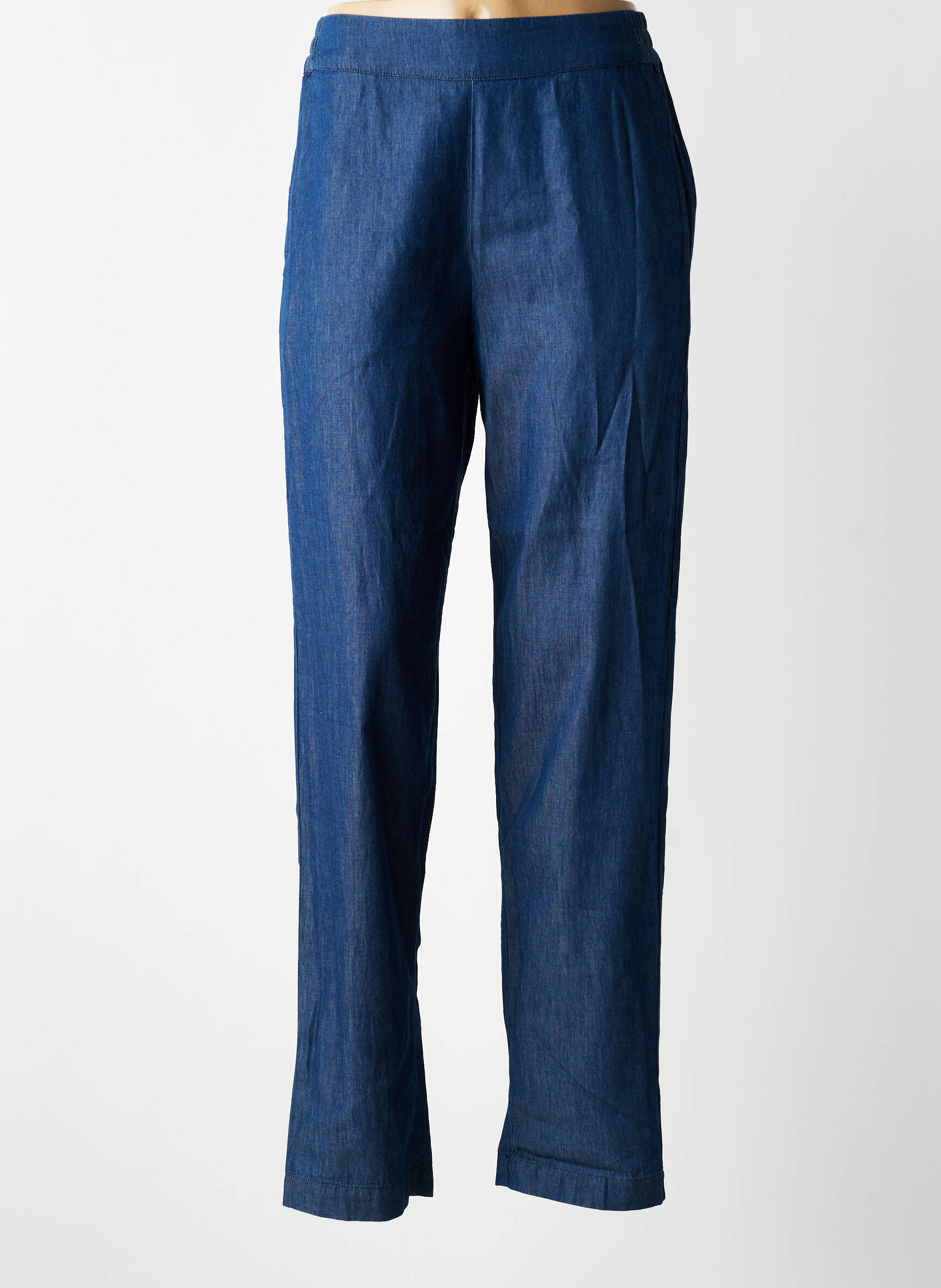 Pantalon drept țesătură poplin mărime normală albastru FRANSA femeie