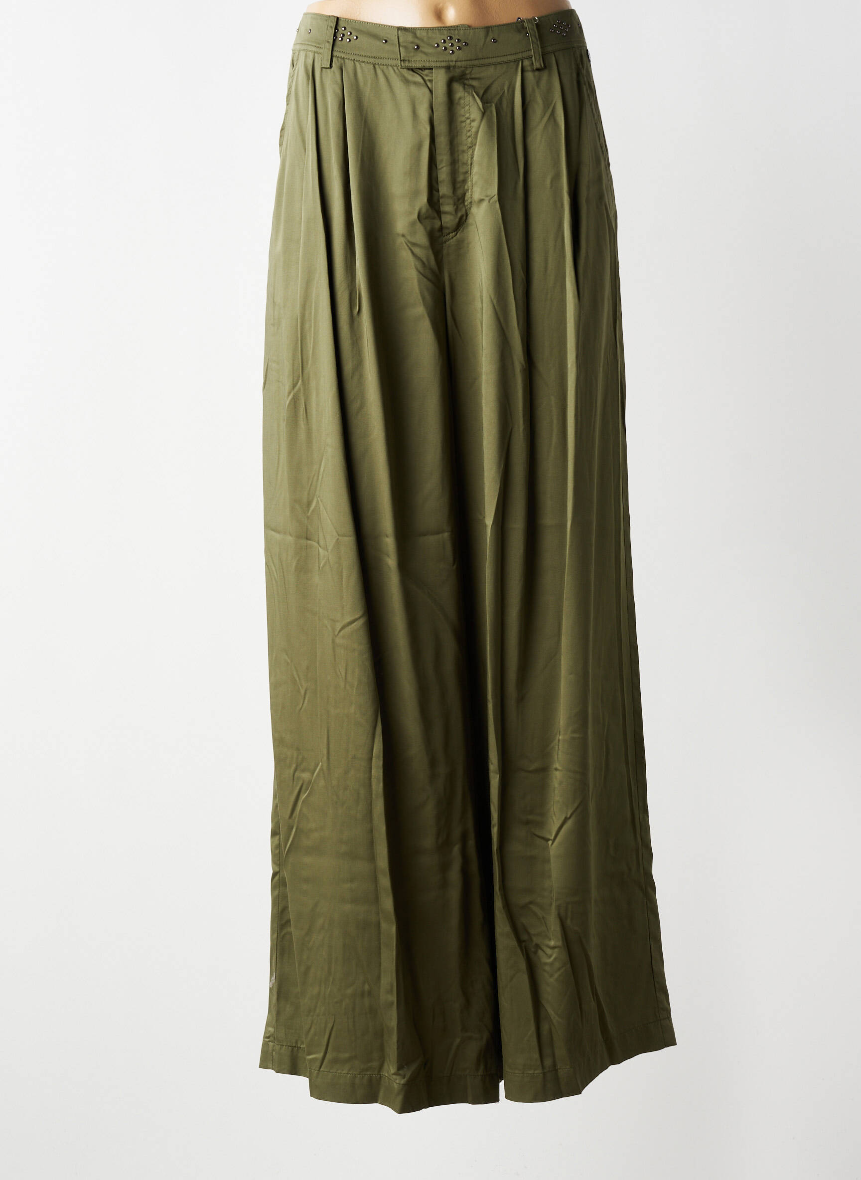 Pantalon larg închidere cu fermoar sub clapetă cu cârlig mărime normală verde FREEMAN T.PORTER femeie