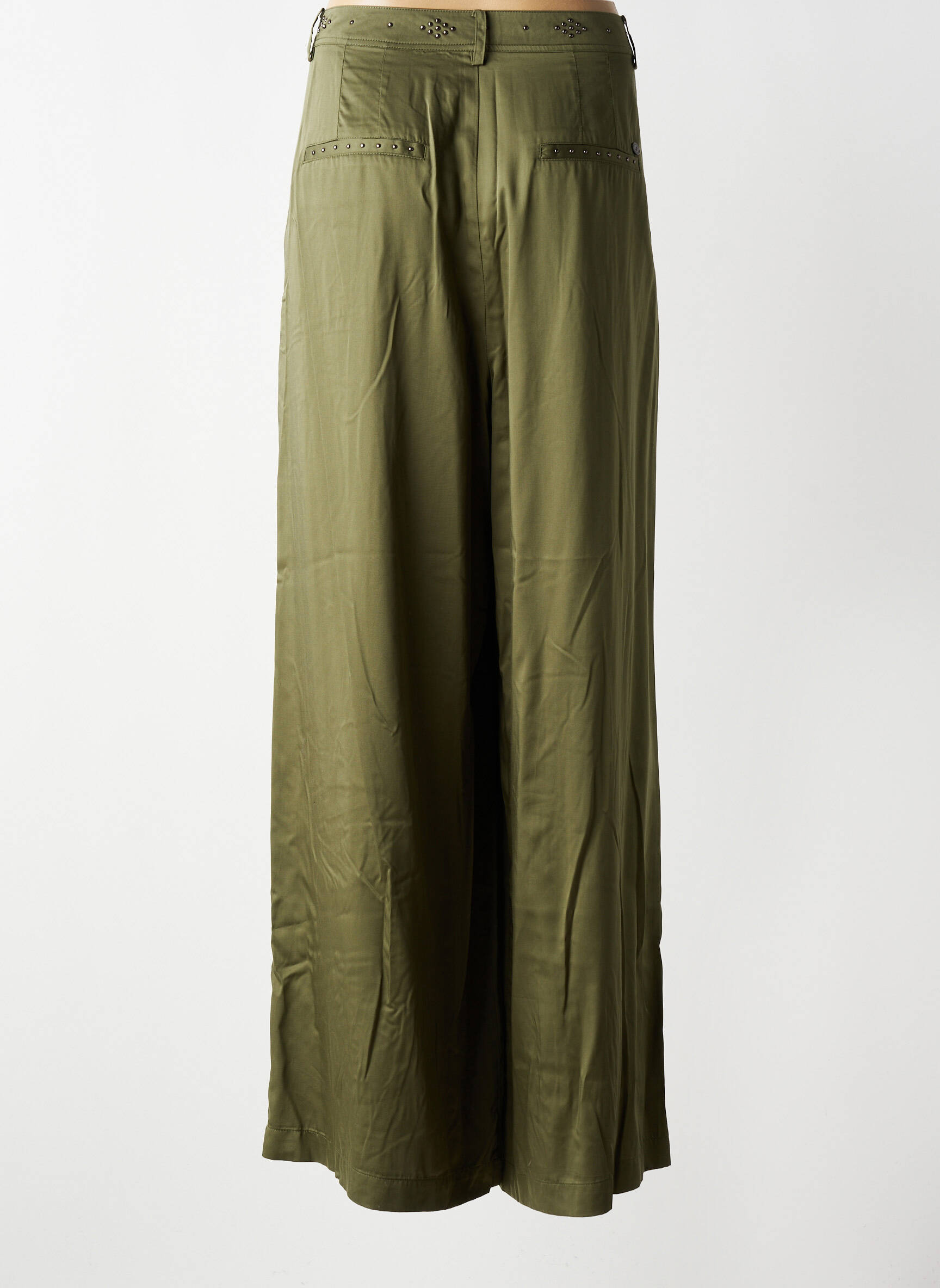 Pantalon larg închidere cu fermoar sub clapetă cu cârlig mărime normală verde FREEMAN T.PORTER femeie