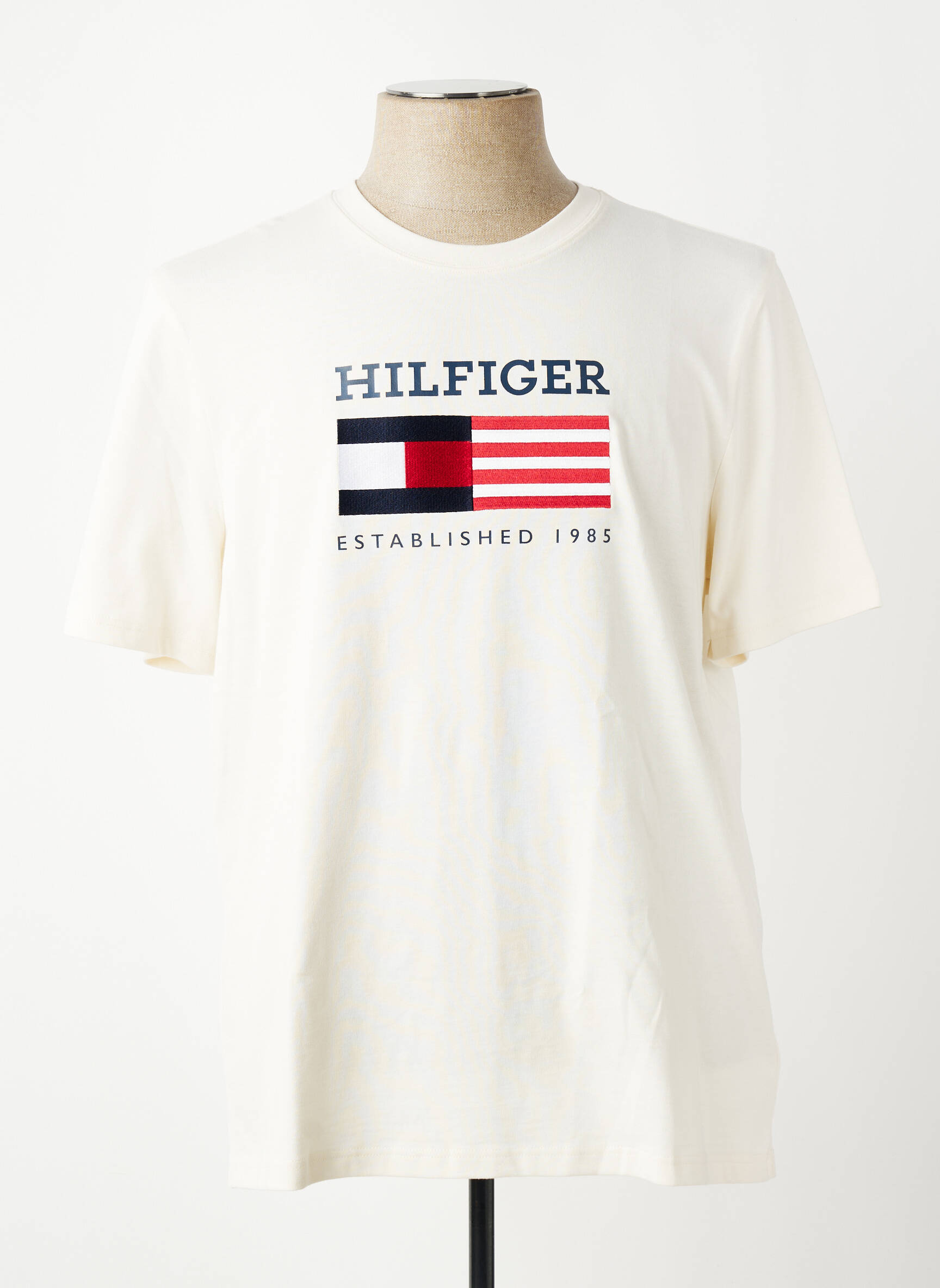 Tricou broderie mâneci scurte bej TOMMY HILFIGER bărbat