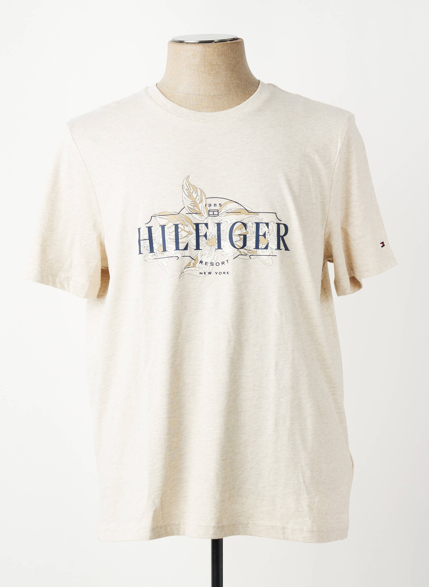 Tricou serigrafie flockată mâneci scurte bej TOMMY HILFIGER bărbat