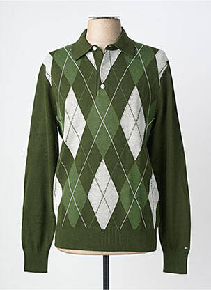Pulover țesătură jacquard mâneci lungi verde TOMMY HILFIGER bărbat