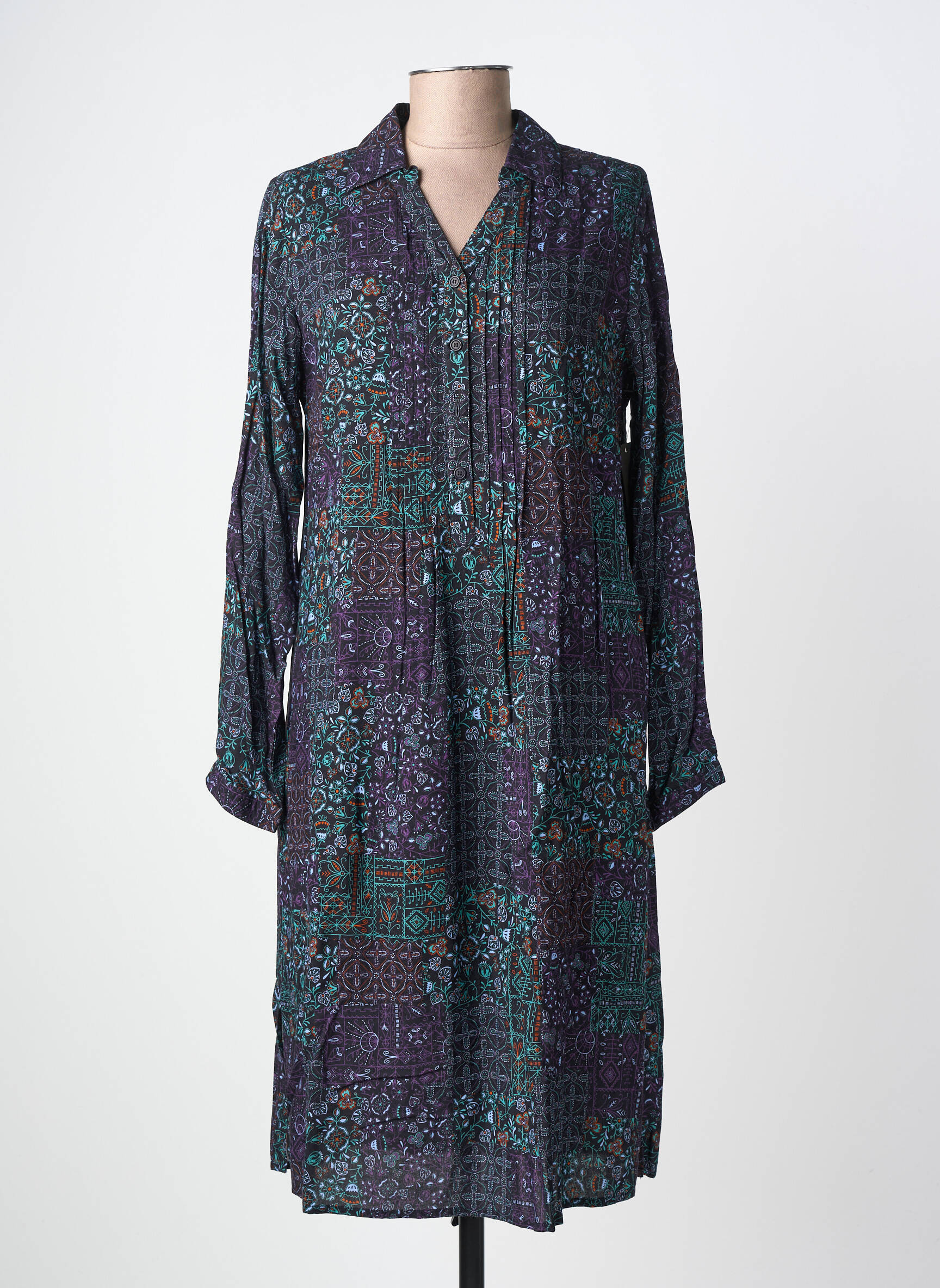 Rochie midi imprimeu fantezie mâneci lungi negru AGATHE & LOUISE femeie
