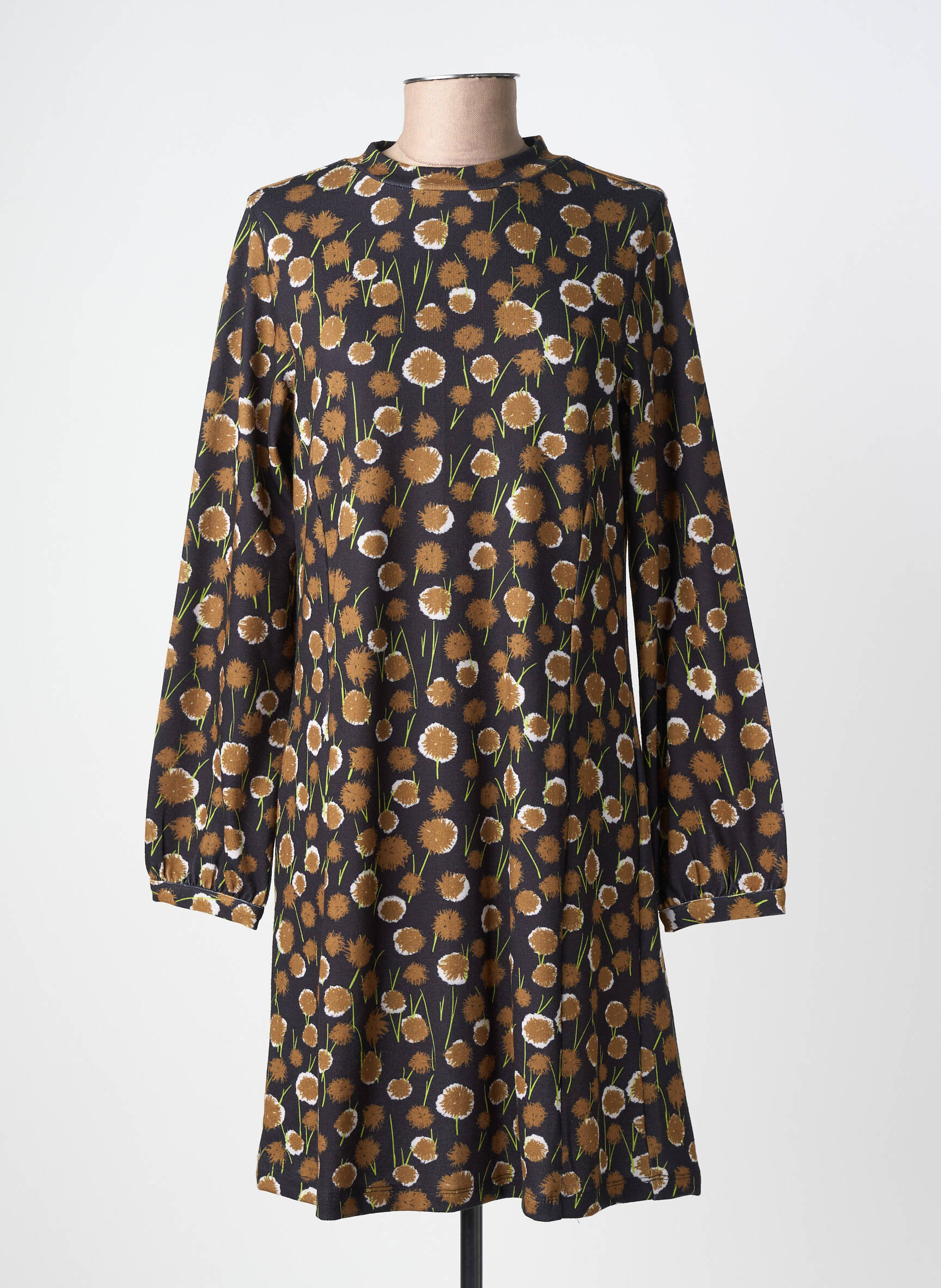 Rochie midi imprimeu fantezie mâneci lungi negru AGATHE & LOUISE femeie