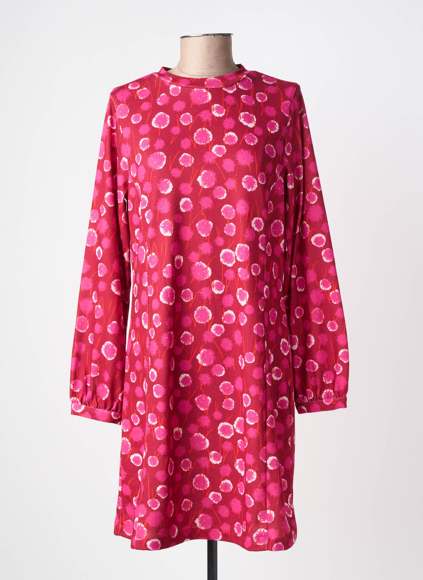 Rochie midi imprimeu fantezie mâneci lungi roz AGATHE & LOUISE femeie