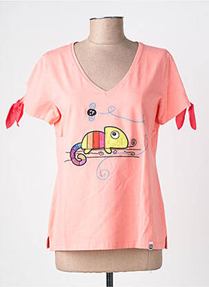 Tricou guler în v mâneci scurte roz NOOS NOOS femeie