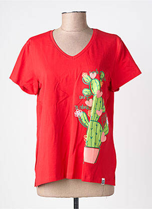 Tricou serigrafie flockată mâneci scurte roșu NOOS NOOS femeie