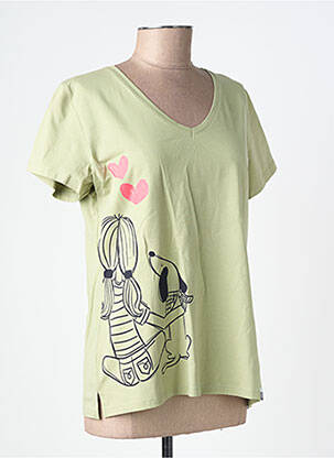 Tricou serigrafie flockată mâneci scurte verde NOOS NOOS femeie