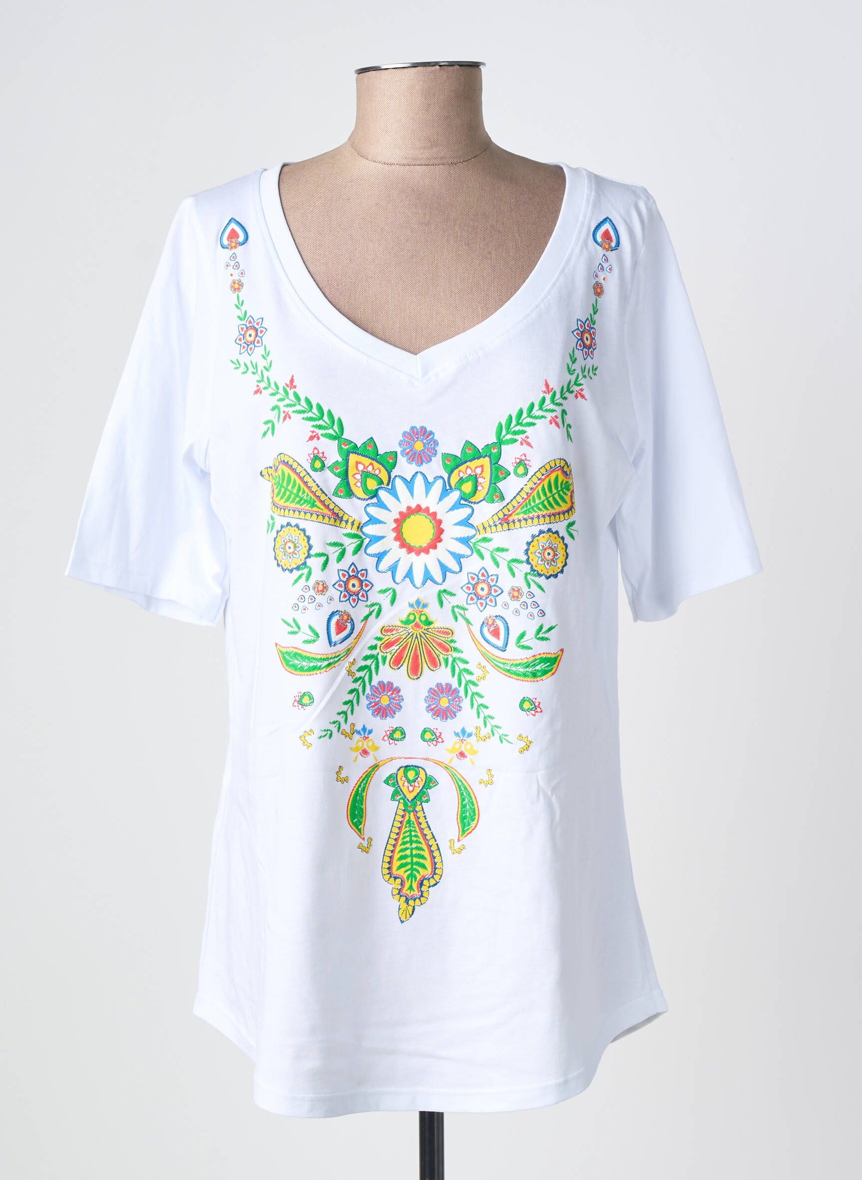 Tricou serigrafie flockată mâneci scurte alb SOPHIA femeie