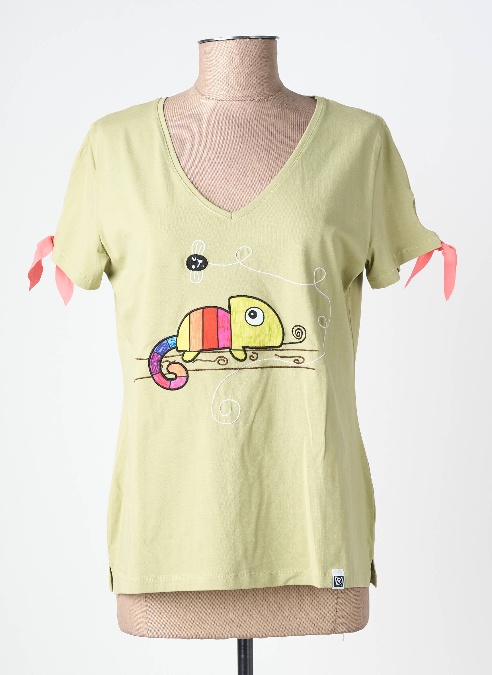 Tricou guler în v mâneci scurte verde NOOS NOOS femeie