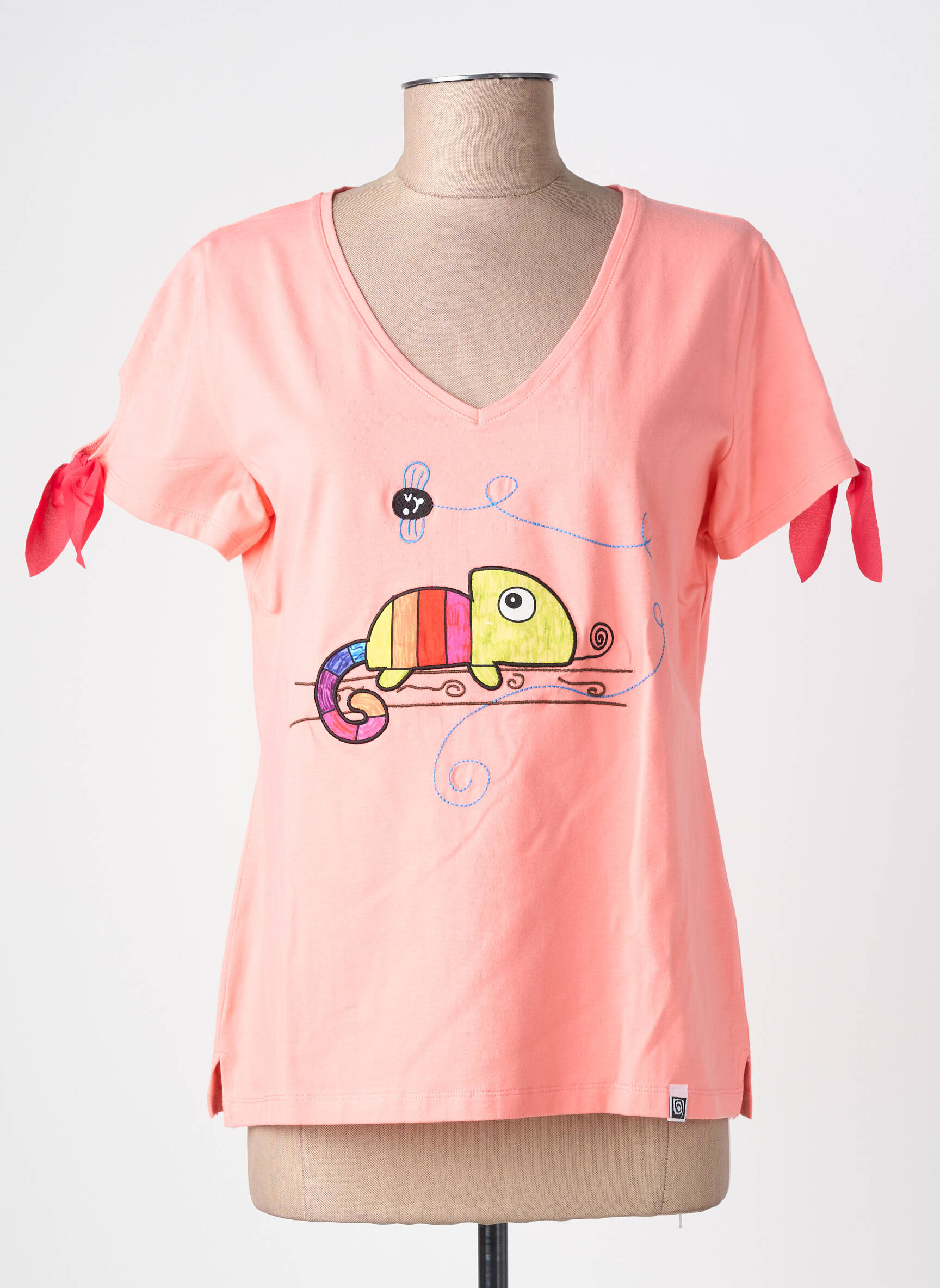 Tricou guler în v mâneci scurte roz NOOS NOOS femeie