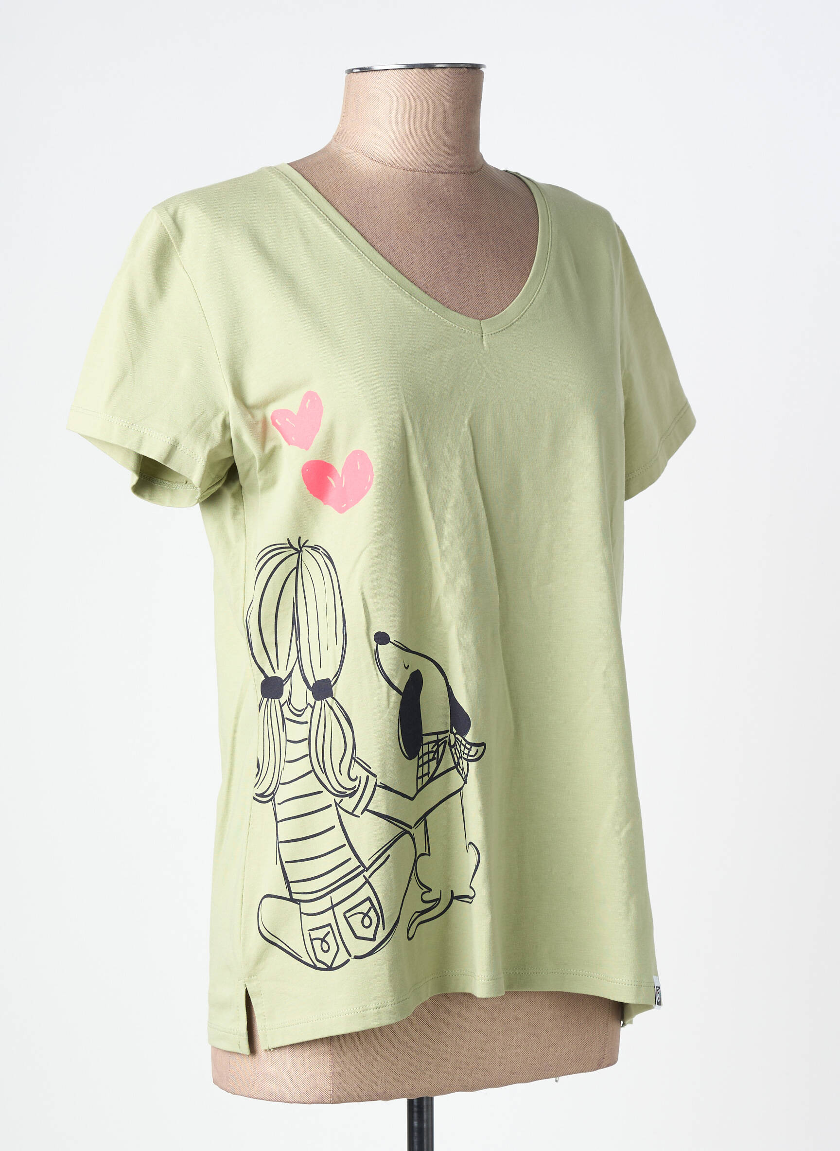 Tricou serigrafie flockată mâneci scurte verde NOOS NOOS femeie