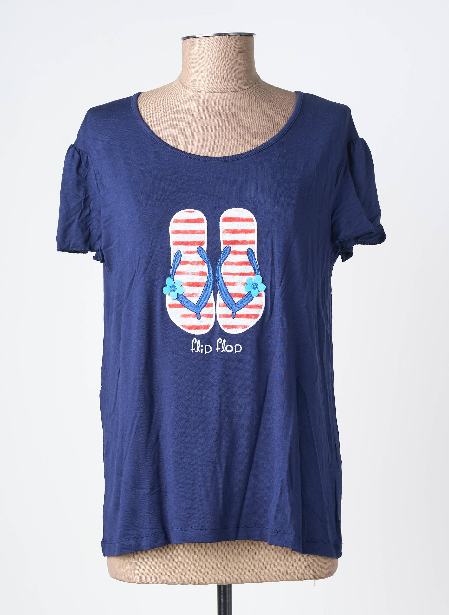 Tricou elasticitate mâneci scurte albastru TRES BOUTONS femeie
