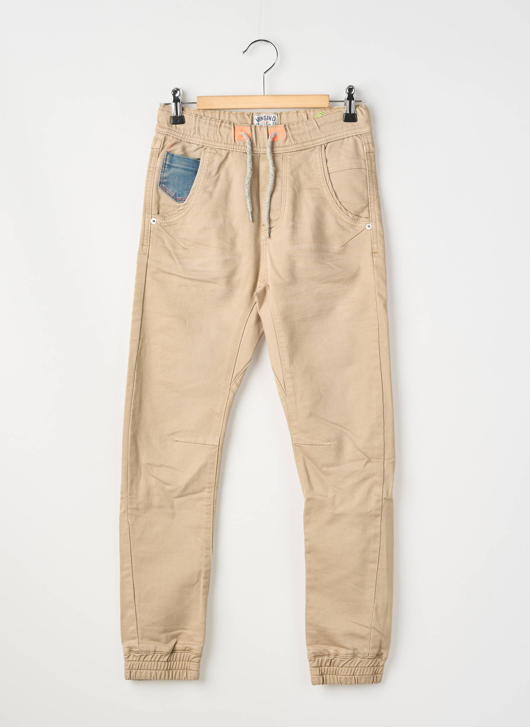Pantalon slim închidere cu legături de legat talie elastică bej VINGINO băiat