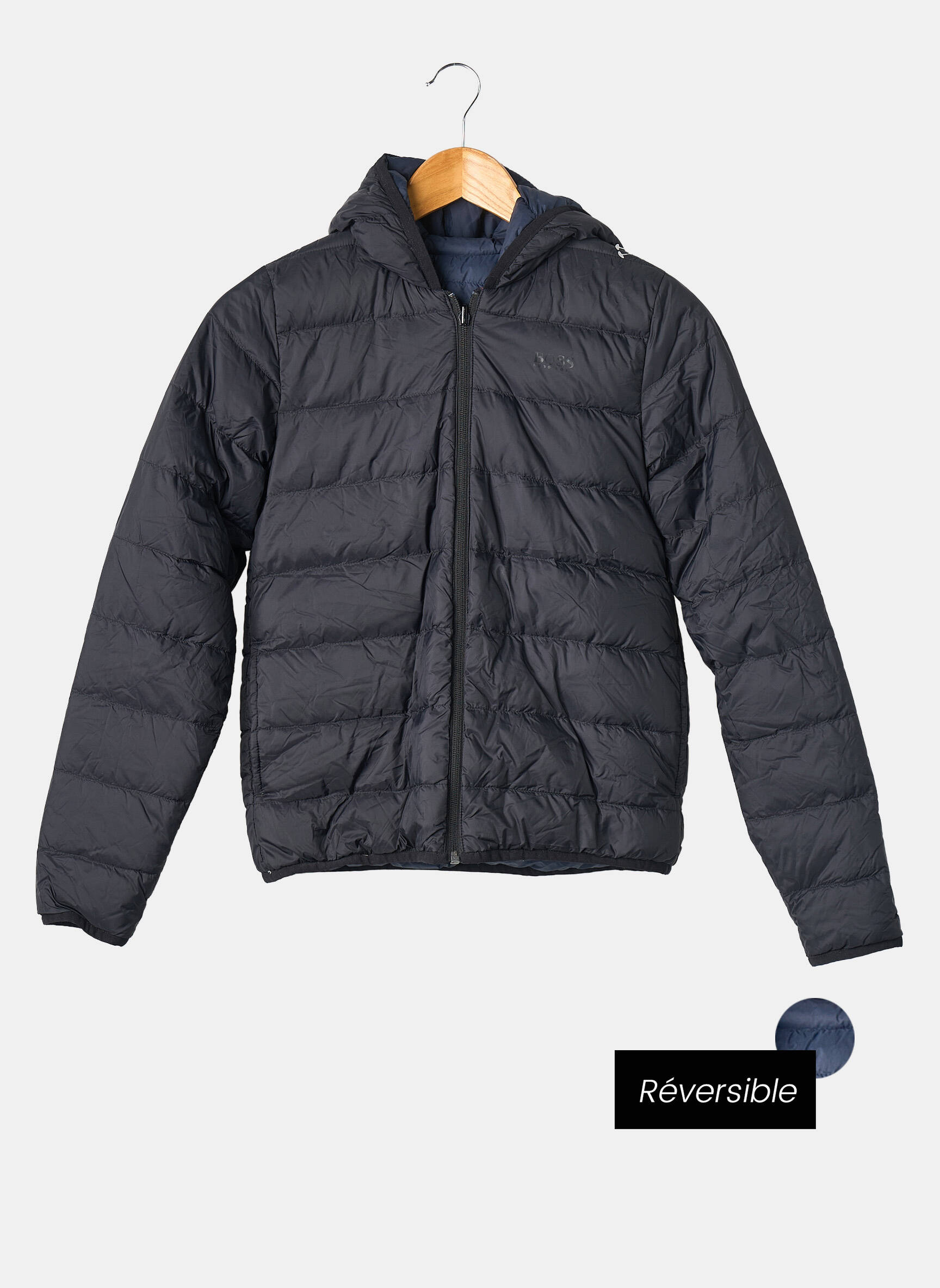 Geacă matlasată reversibil cu glugă negru HUGO BOSS băiat