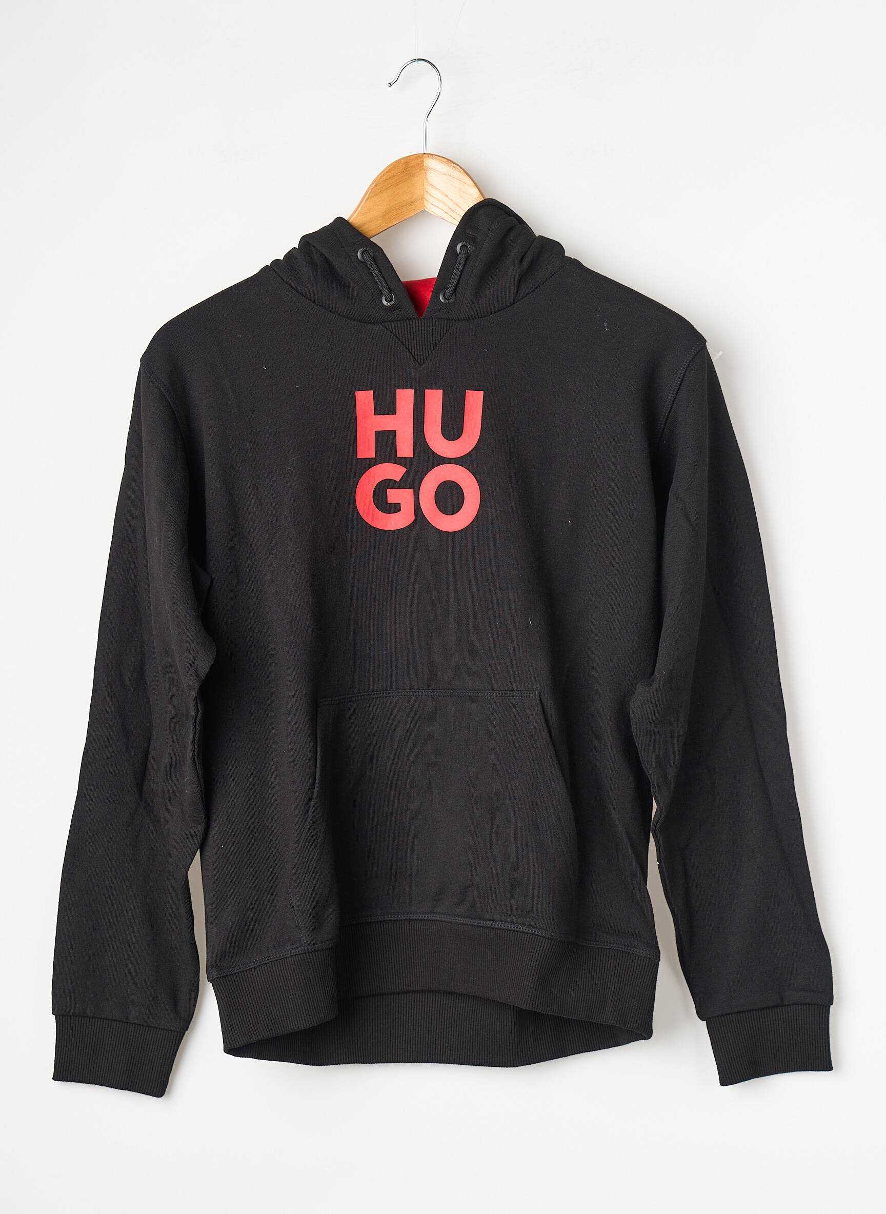 Hanorac cu glugă țesătură jersey mâneci lungi negru HUGO băiat