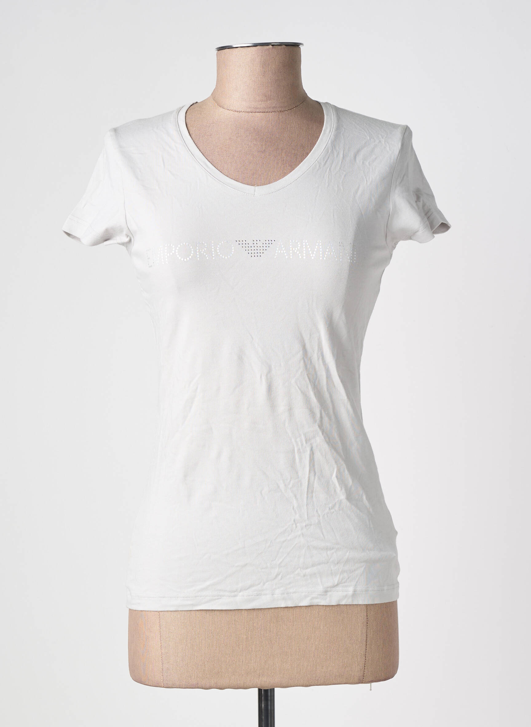 Tricou serigrafie cu strasuri mâneci scurte gri EMPORIO ARMANI femeie