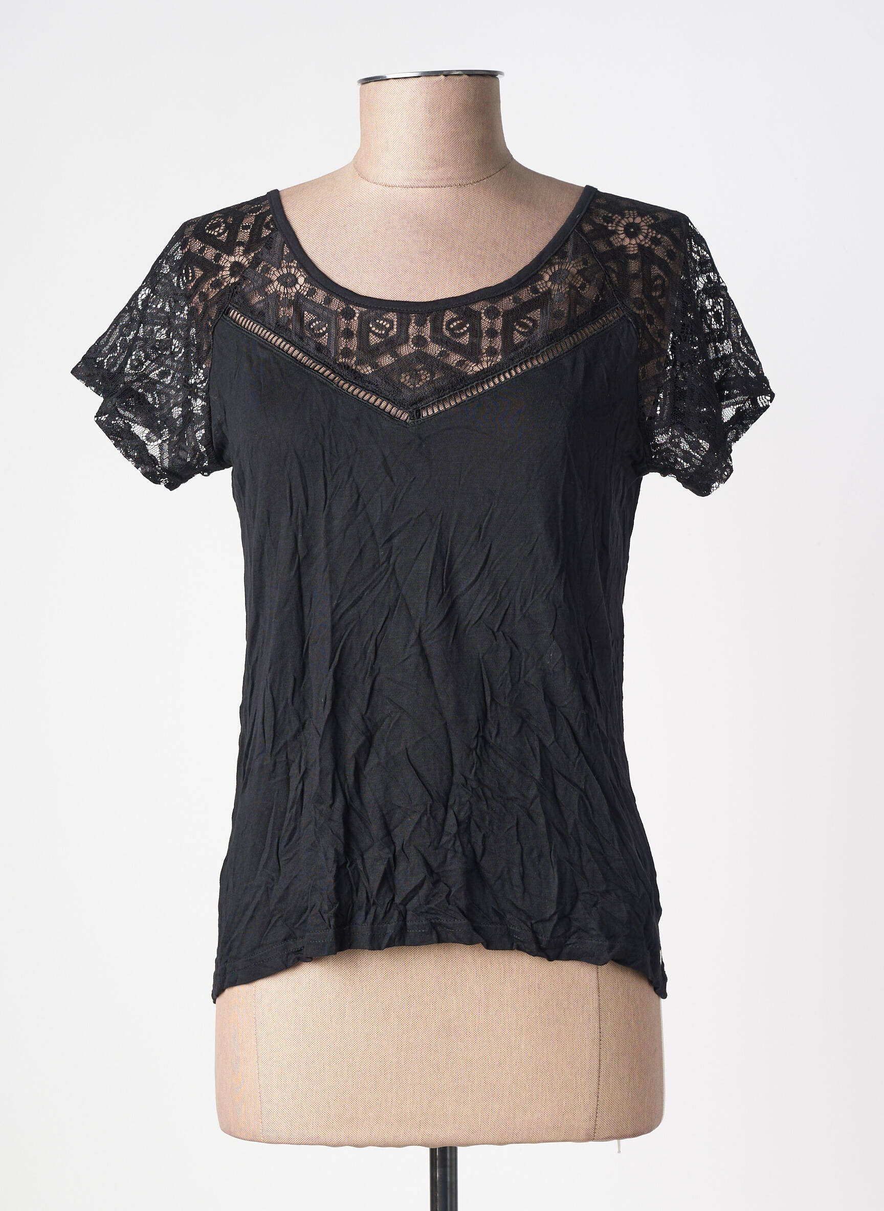 Tricou elasticitate mâneci scurte negru DEELUXE femeie
