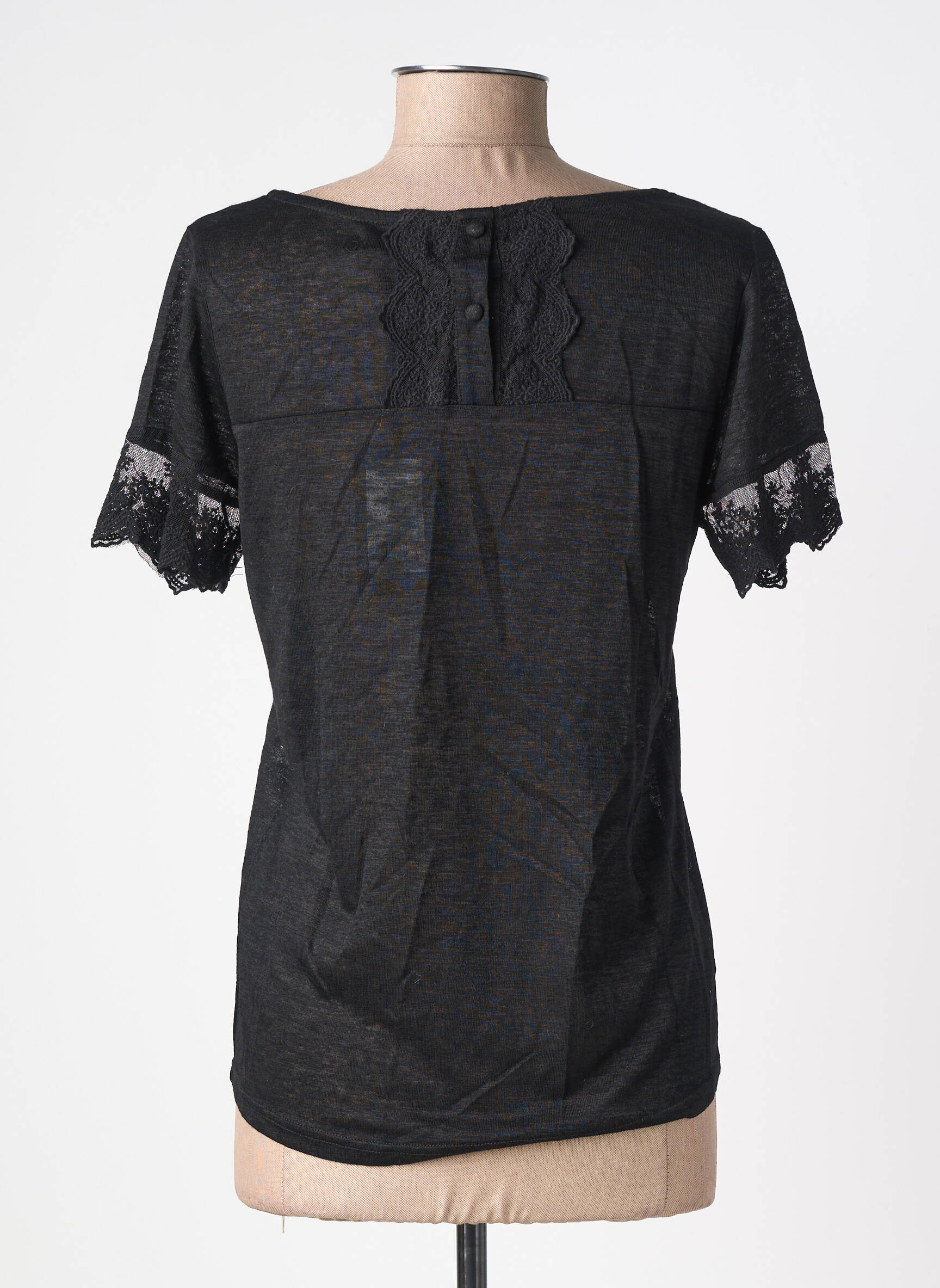 Tricou guler în v mâneci scurte negru DEELUXE femeie