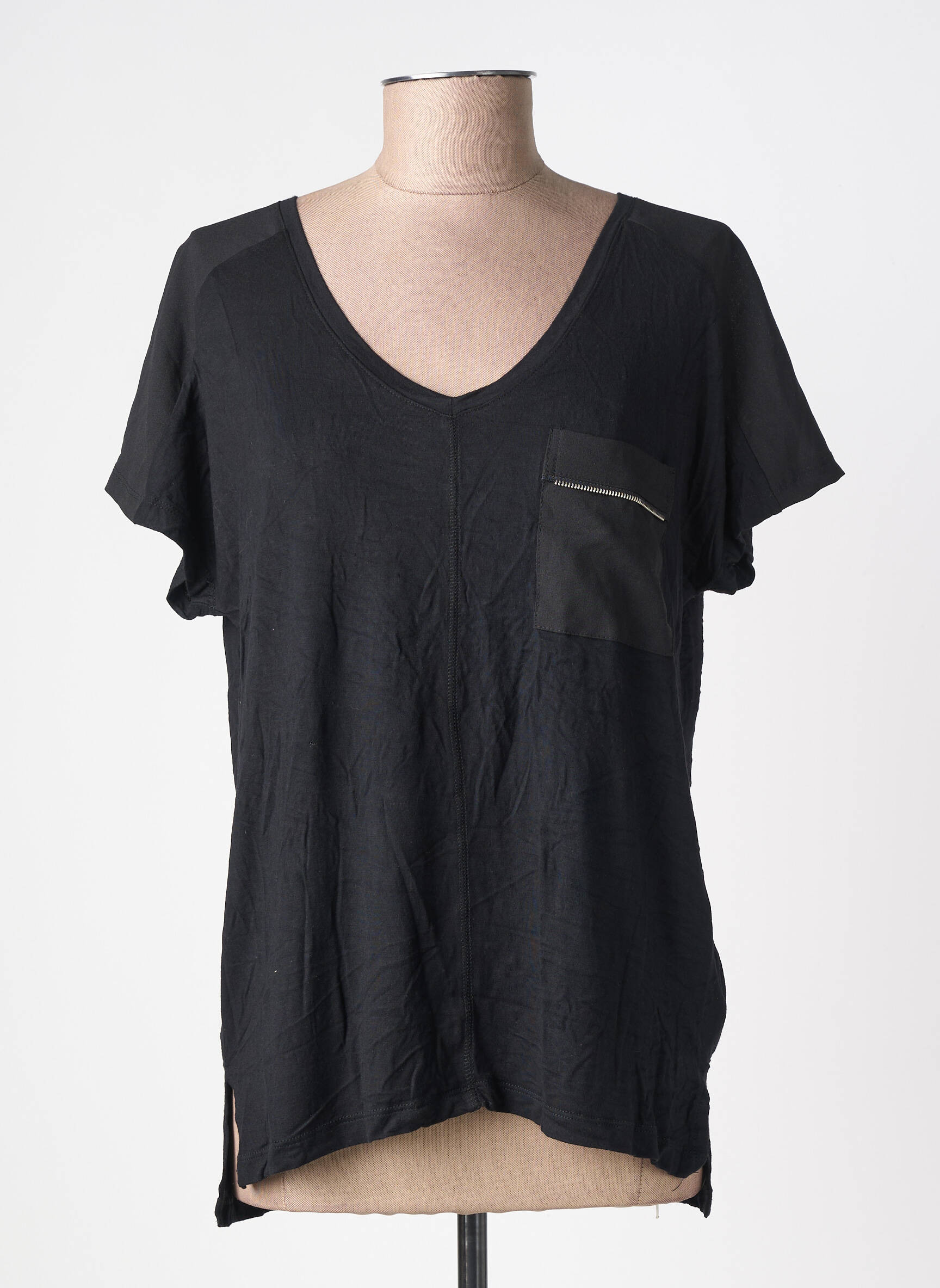 Tricou guler în v mâneci scurte negru DEELUXE femeie