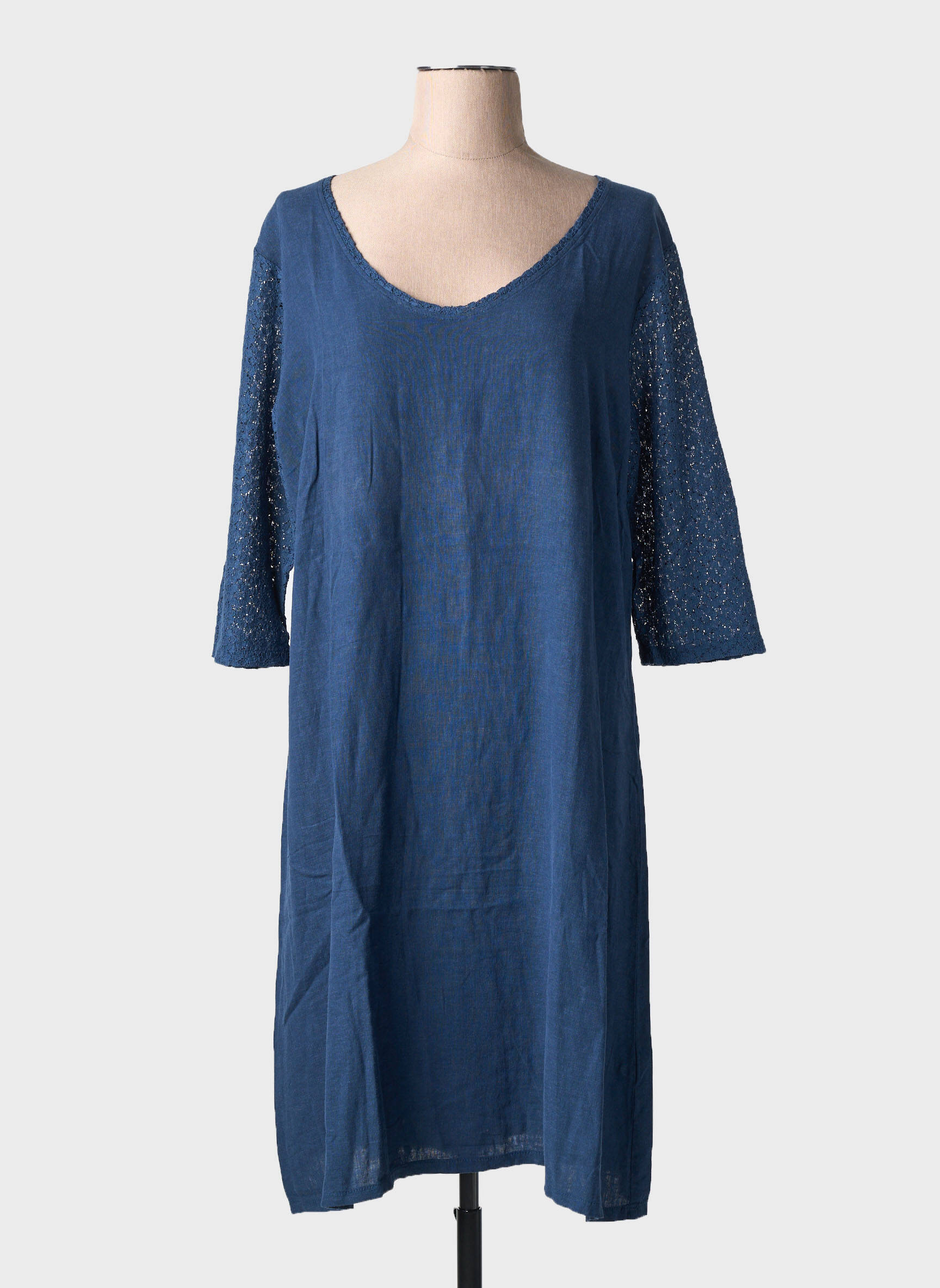 Rochie midi mâneci 3/4 mâneci 3/4 albastru MALOKA femeie