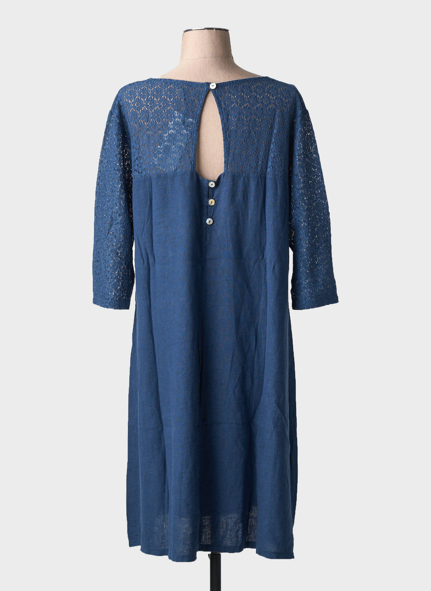 Rochie midi mâneci 3/4 mâneci 3/4 albastru MALOKA femeie