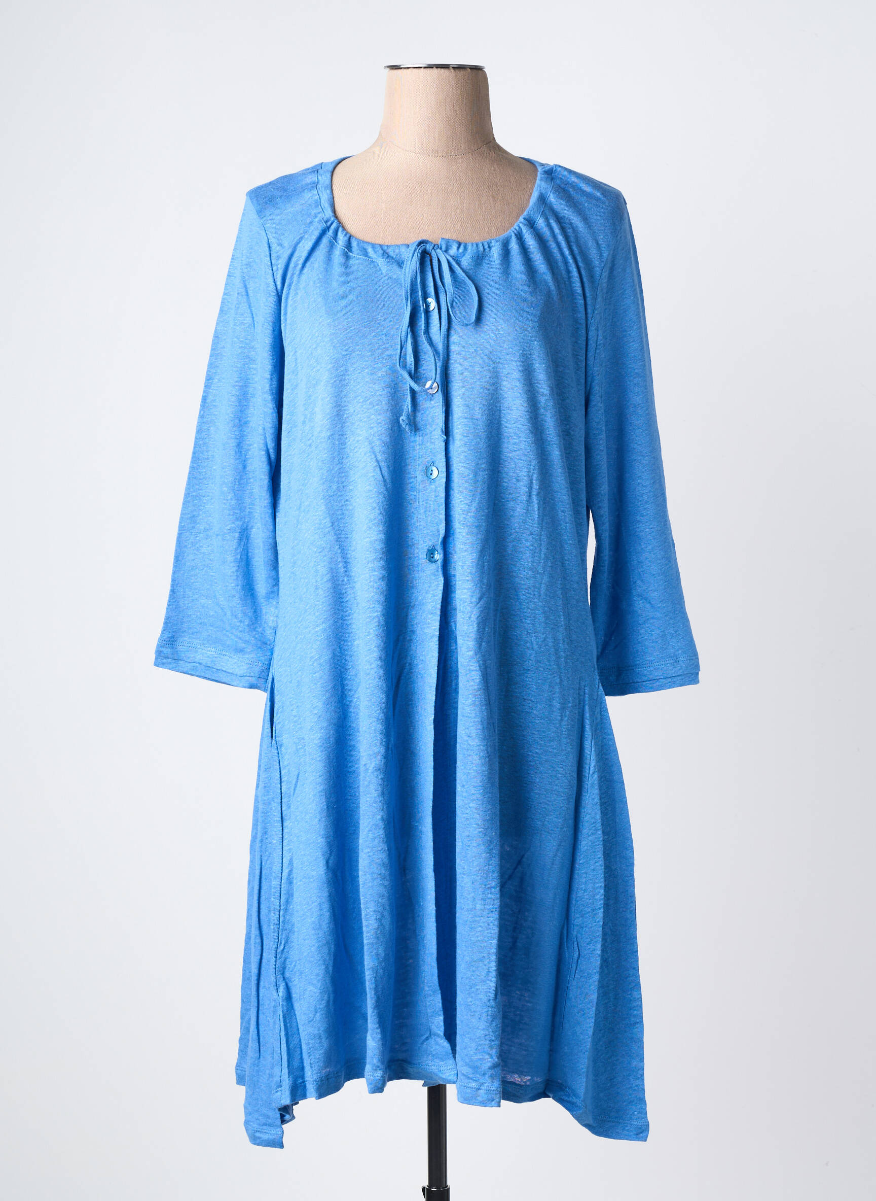 Rochie pulover croială dreaptă mâneci 3/4 albastru MALOKA femeie
