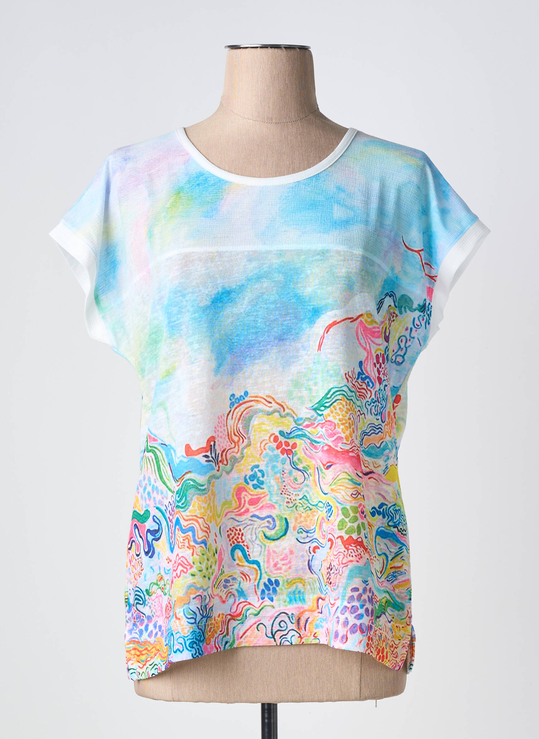 Tricou imprimeu fantezie mâneci scurte albastru TELMAIL femeie
