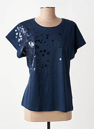 Tricou serigrafie flockată mâneci scurte albastru TELMAIL femeie