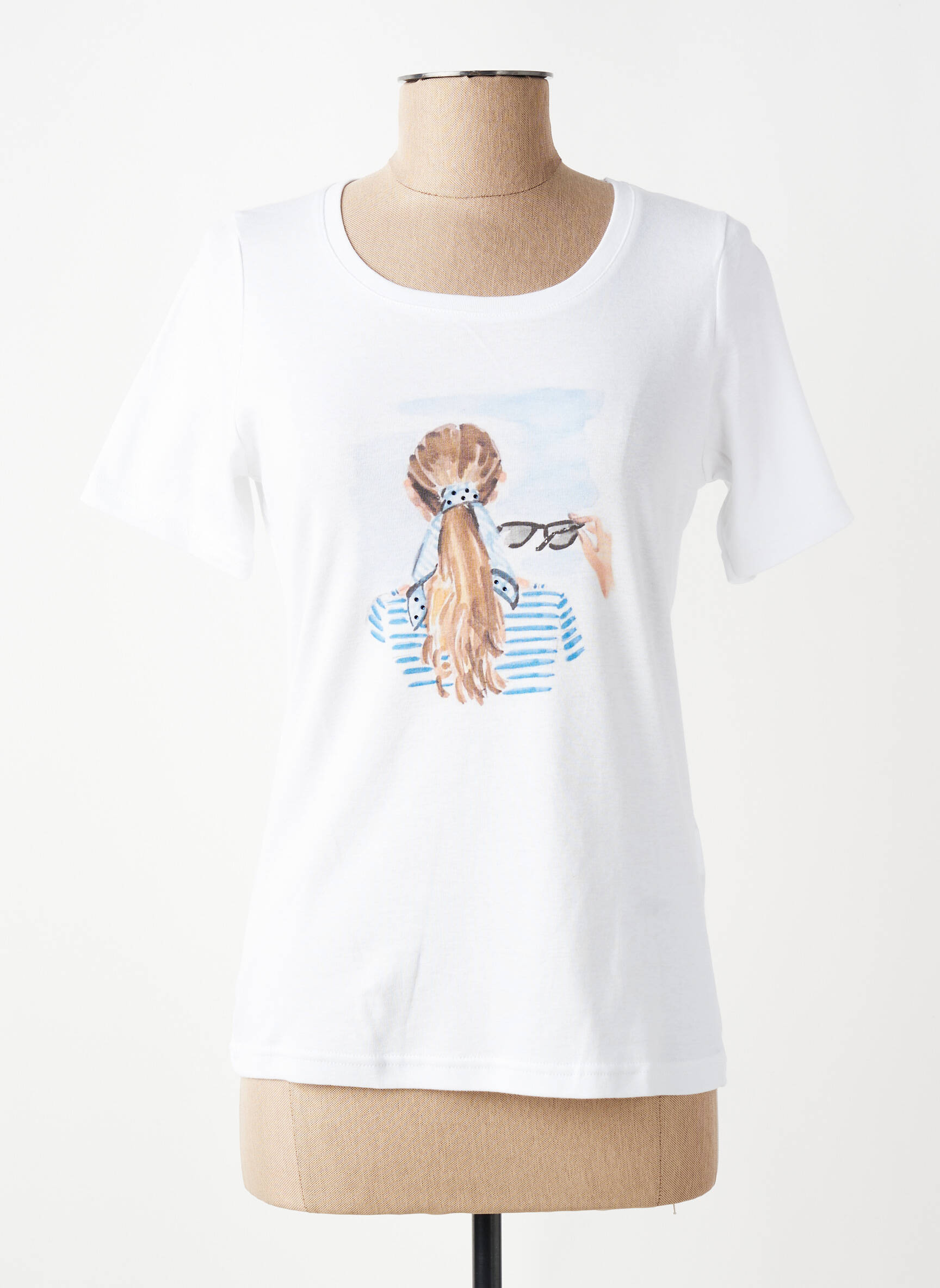 Tricou serigrafie cu strasuri mâneci scurte alb TELMAIL femeie