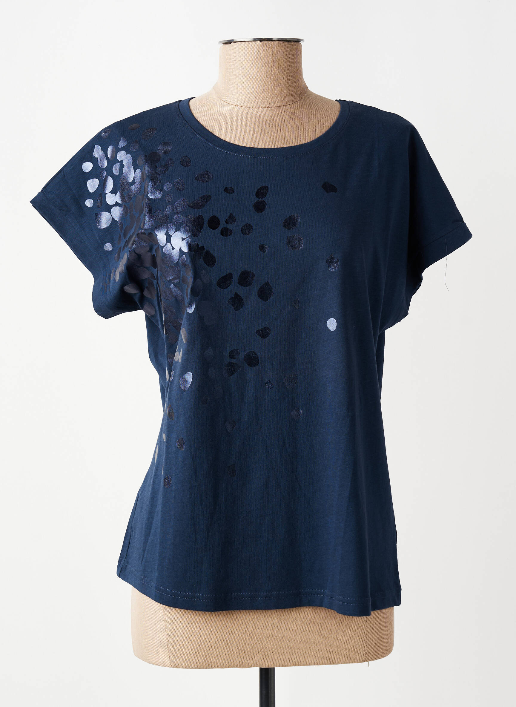 Tricou serigrafie flockată mâneci scurte albastru TELMAIL femeie
