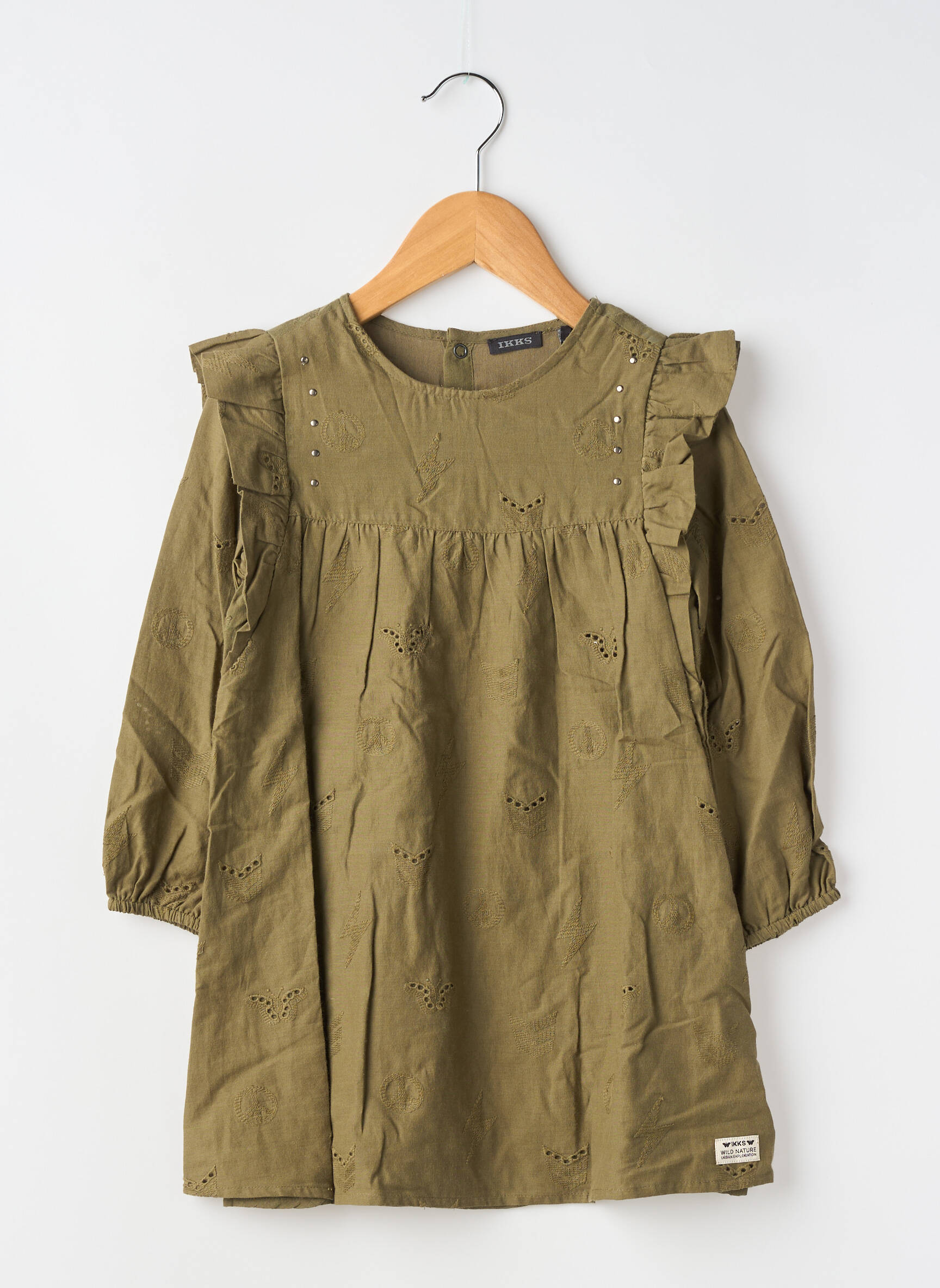 Rochie midi căptușeală mâneci lungi verde IKKS fată